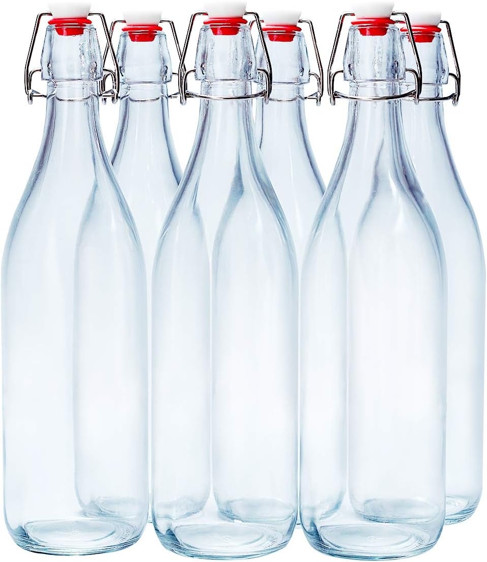 Danmu Art 6PCS 1L Glass Bottles with Swing Top Brewing Bottles Airtight Preserve...