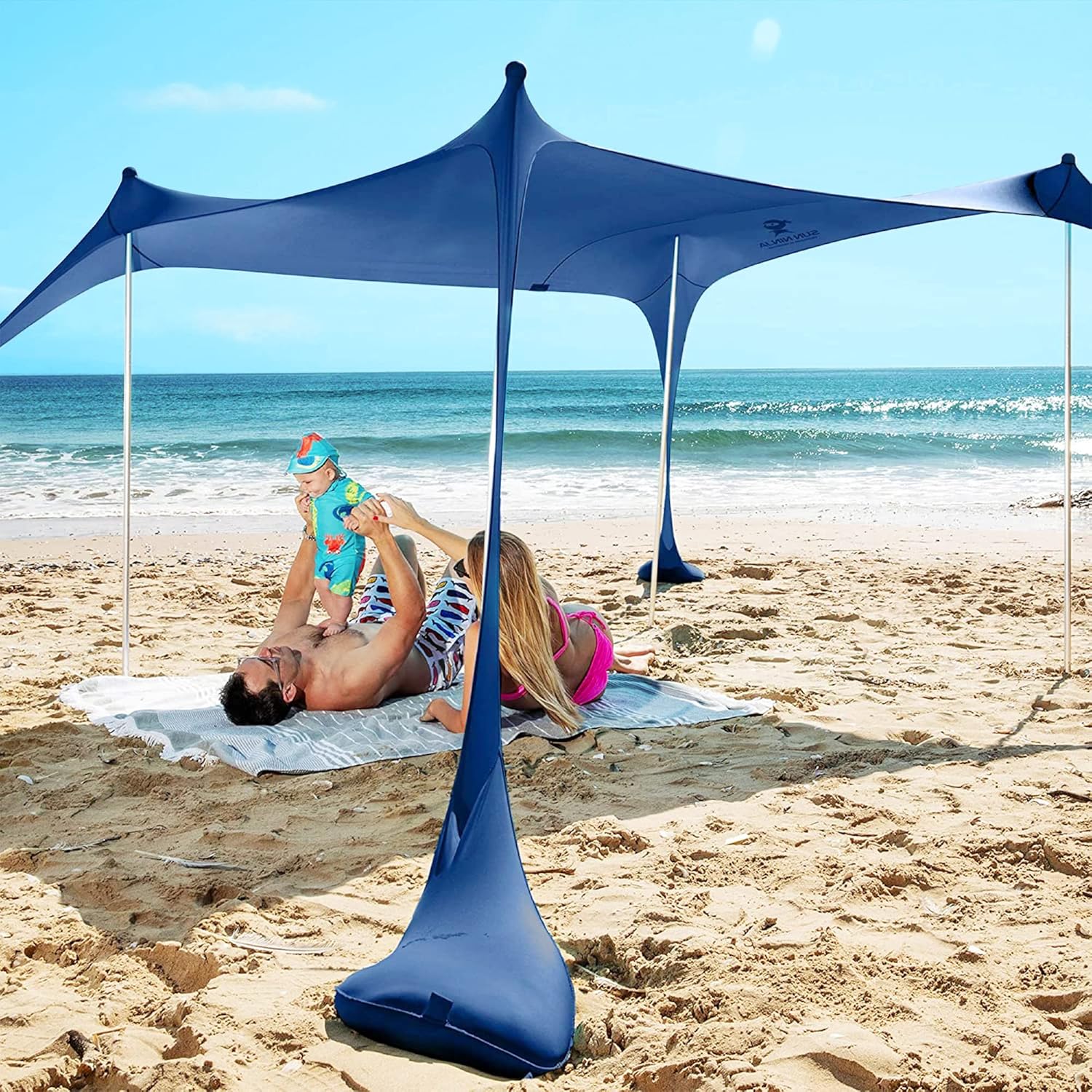 SUN NINJA Beach Tent Shelter with UPF50+ Protection, Includes Sand Shovel, Groun...