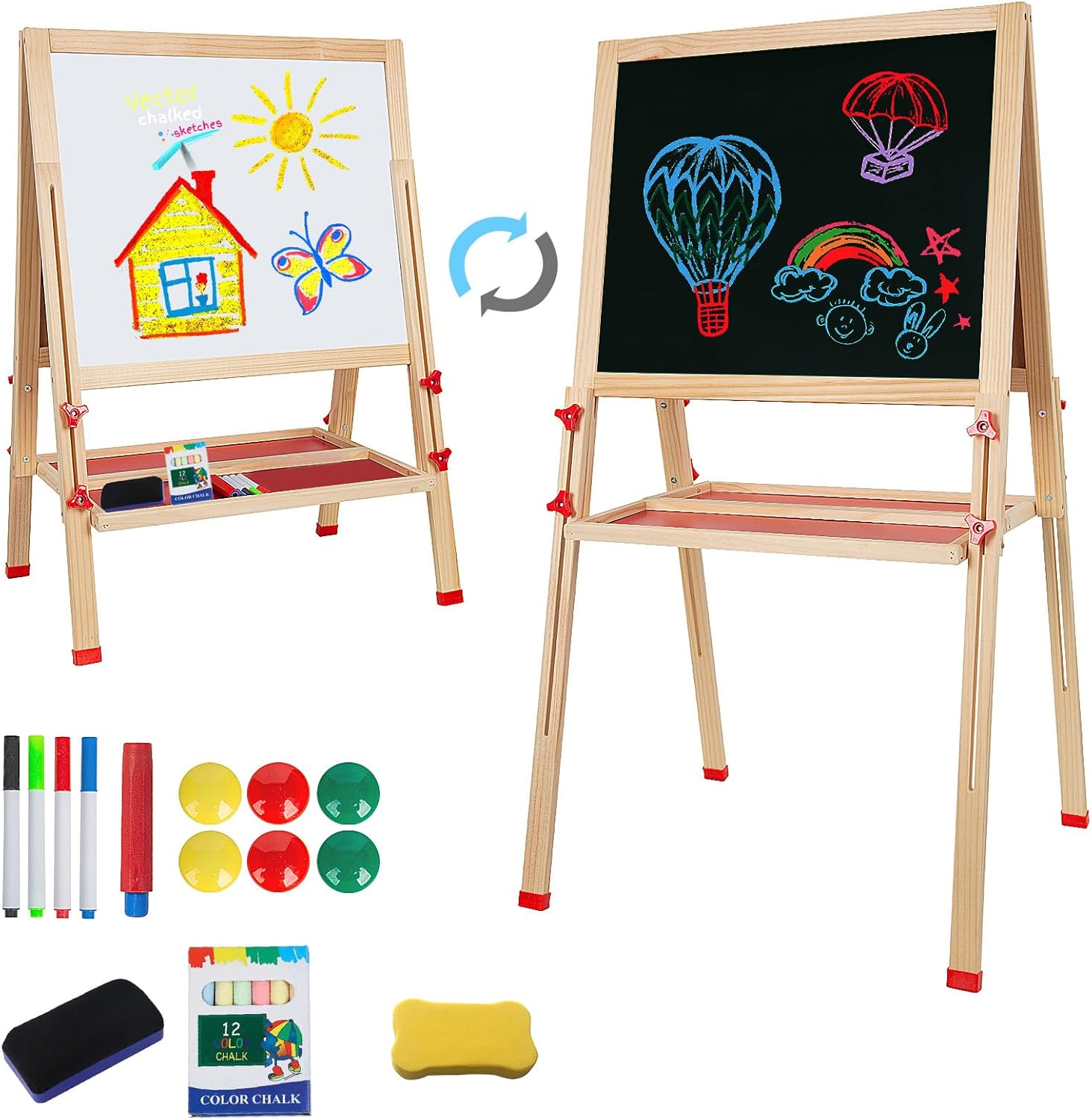 Adjustable Wooden Easel for Kids, Foldable Standin...