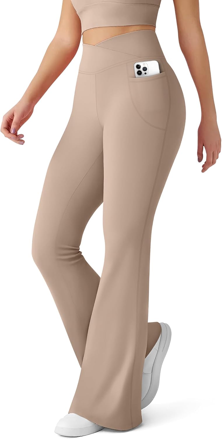 CHARMKING Flare Leggings for Women with Pocket Crossover Flare Leggings High Wai...
