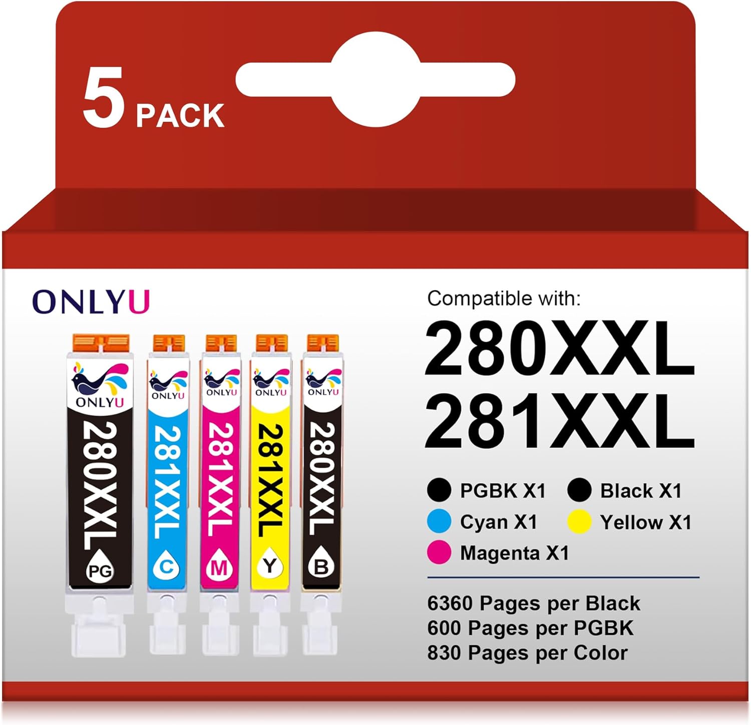 ONLYU 280XXL 281XXL Compatible for Canon Ink 280 and 281 Cartridges PGI-280XXL C...