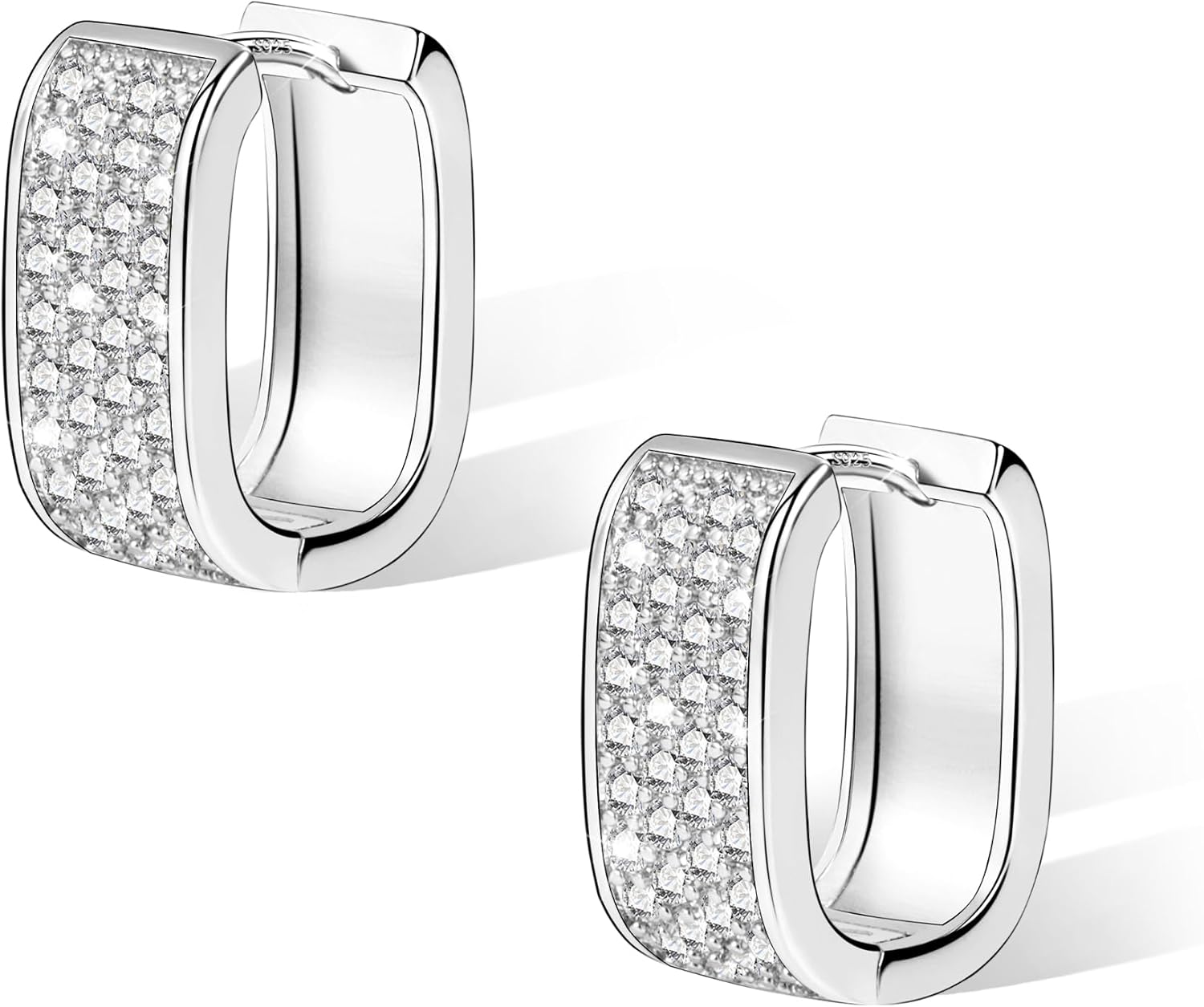 925 Sterling Silver Earrings for Women Small Chunky Silver Earrings Cubic Zircon...