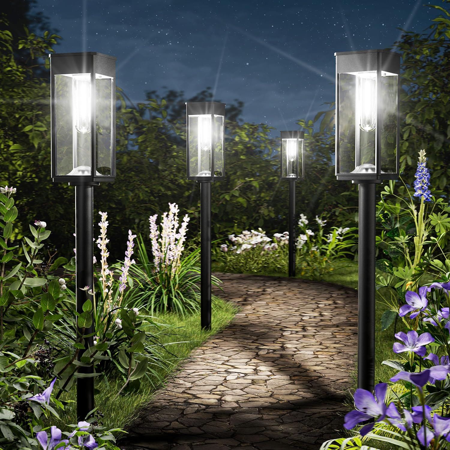 8 Pack Bright Solar Pathway Lights Outdoor,IP65 Waterproof Solar Garden Lights P...