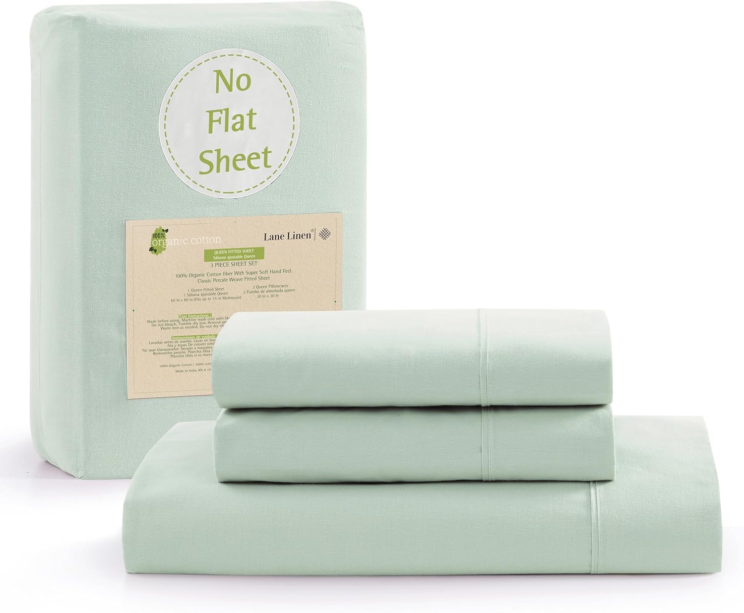 LANE LINEN Queen Size Fitted Sheet 100% Organic Cotton, Percale Weave, Low Pill...