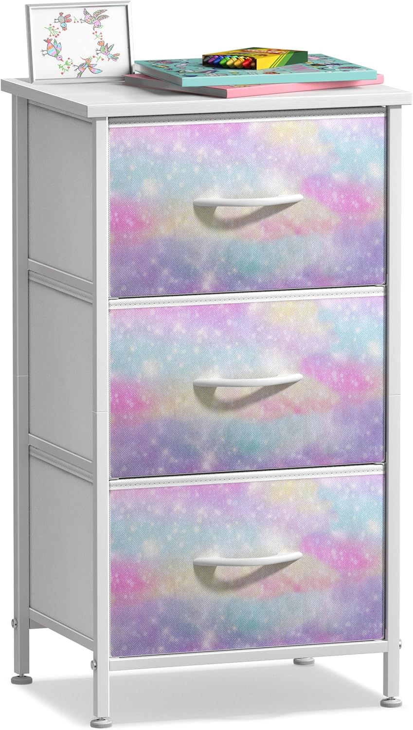 Sorbus Kids Dresser with 3 Drawers - Storage Chest Organizer Nightstand - Steel...