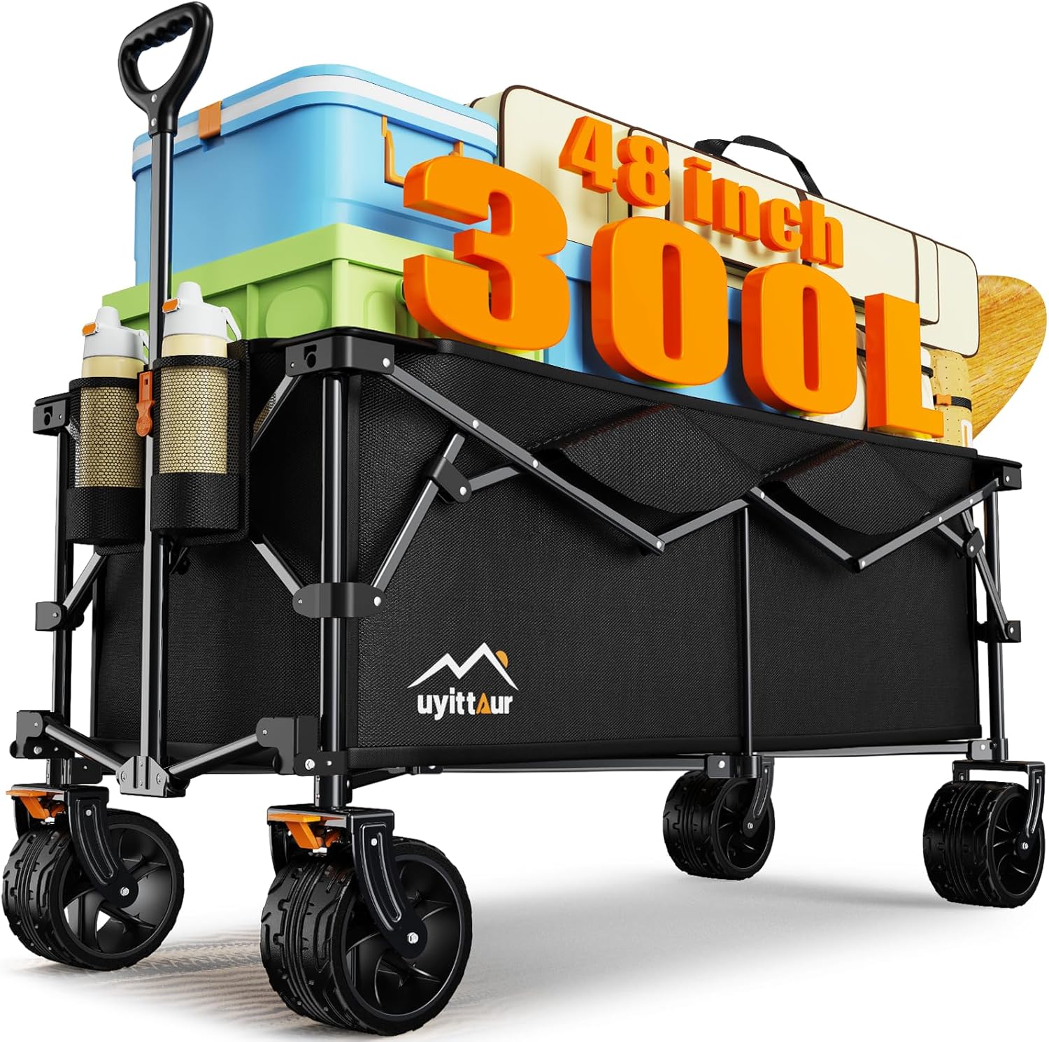 300L Extra Large Collapsible Foldable Wagon, 440lbs Load Capacity 48''L Extended...