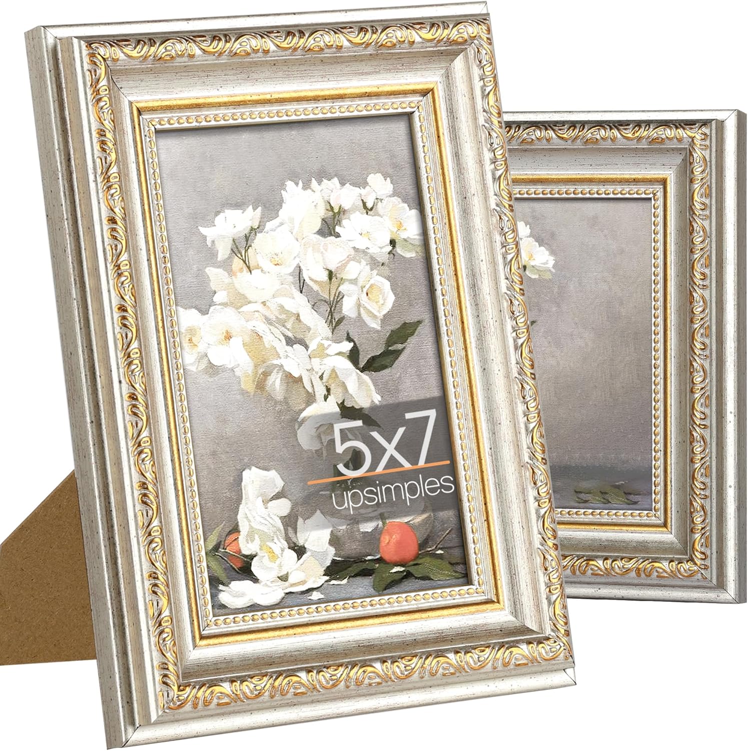 upsimples 5x7 Picture Frame with Real Glass, Ornate Vintage 5 x 7 Photo Frames f...
