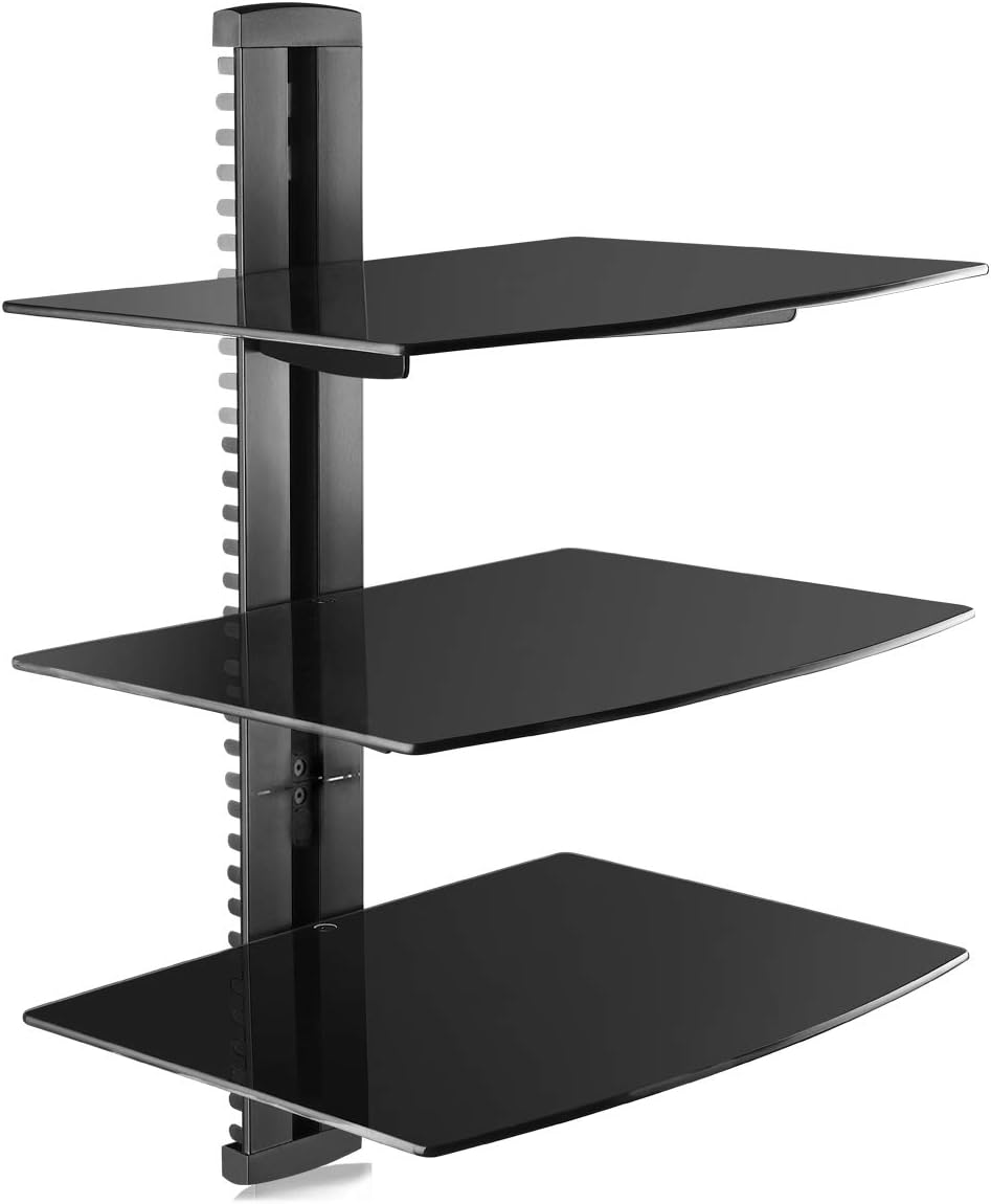suptek 3 Floating Shelf Wall Bracket with Strengthened Tempered Glass for DVD Pl...