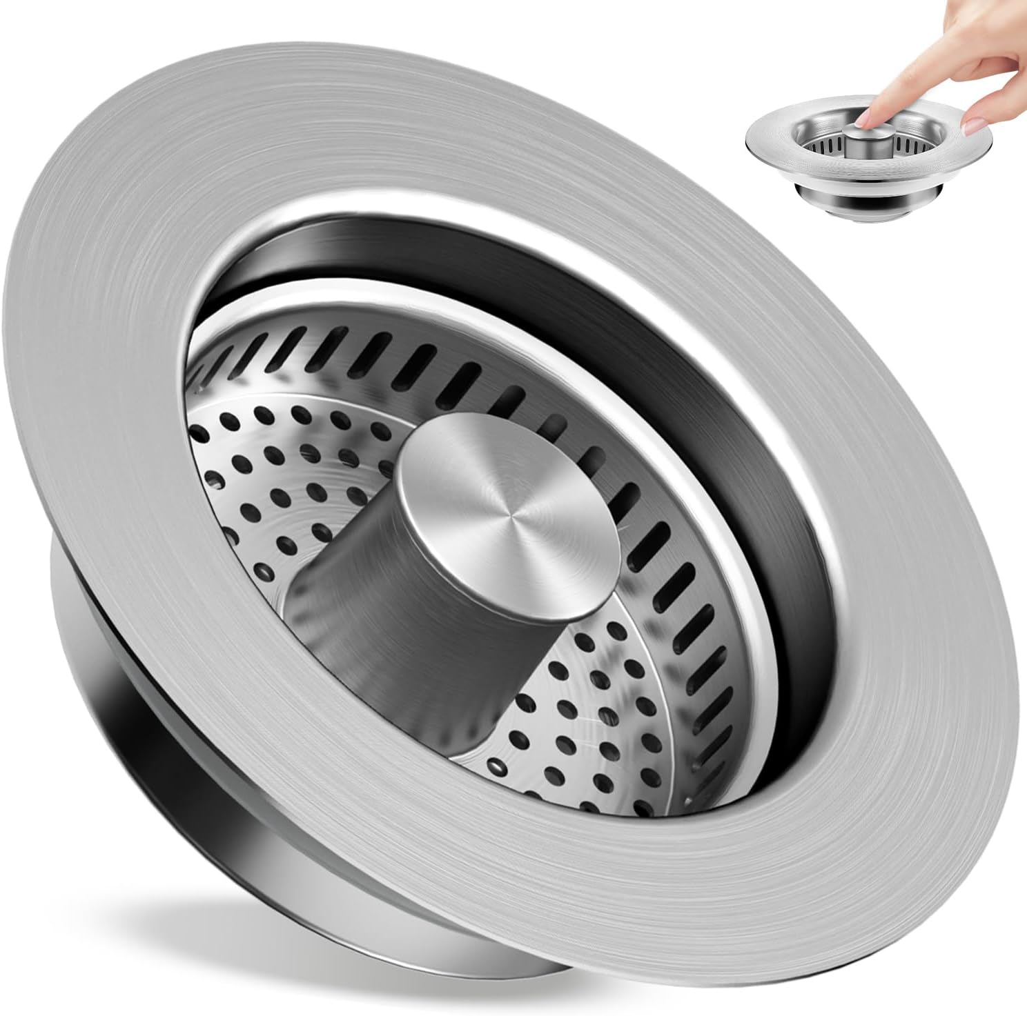 Kitchen Sink Drain Strainer 3 in 1, 304 Stainless Steel Pop Up Sink Stopper, Ant...
