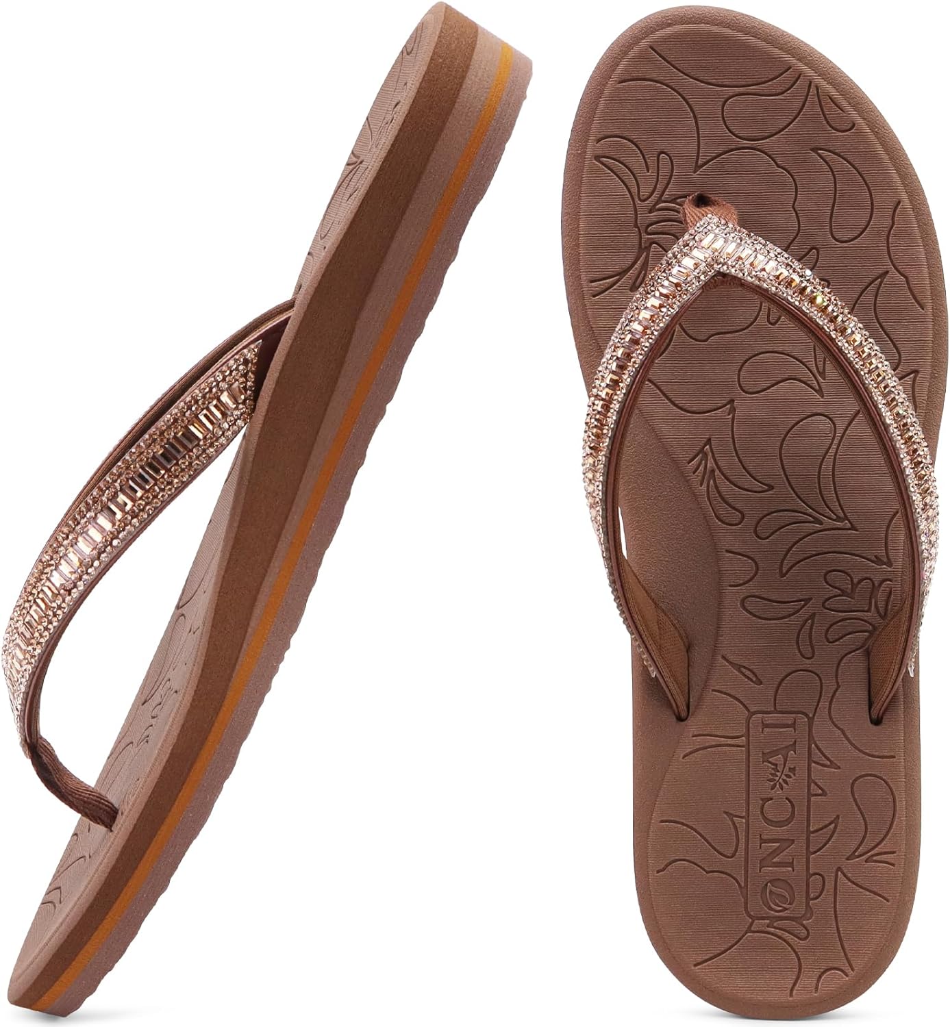 ONCAI Women's Flip Flops with Rhinestone Yoga Mat Comfort Walking Casual Summer...
