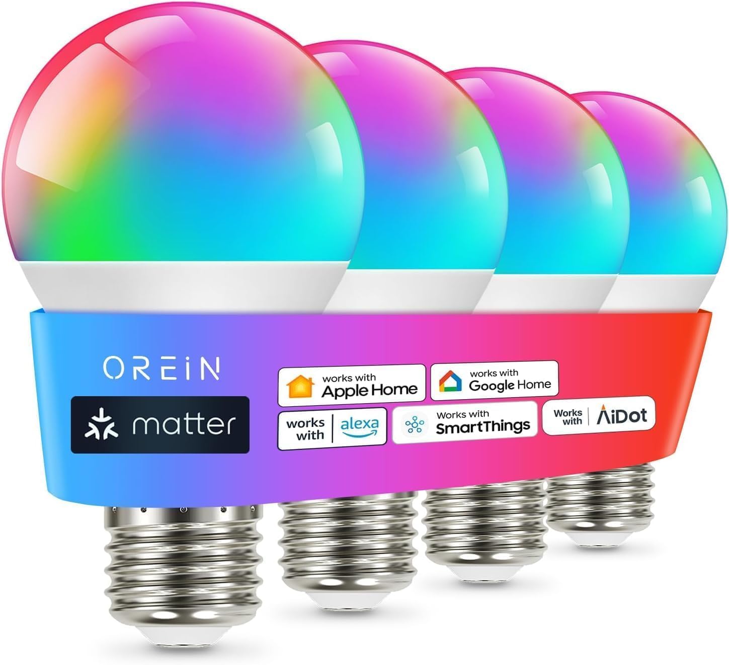 OREiN Matter Smart Light Bulb, Smart Light Bulbs Work with Apple Home, Alexa, Go...