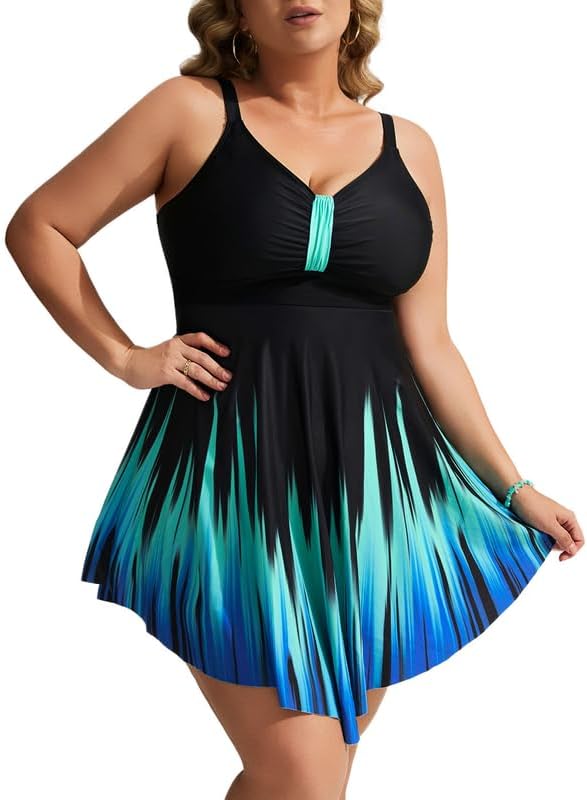 Hanna Nikole Women's Plus Size Skirted One-Piece Swimsuits Tummy Control Swimwea...