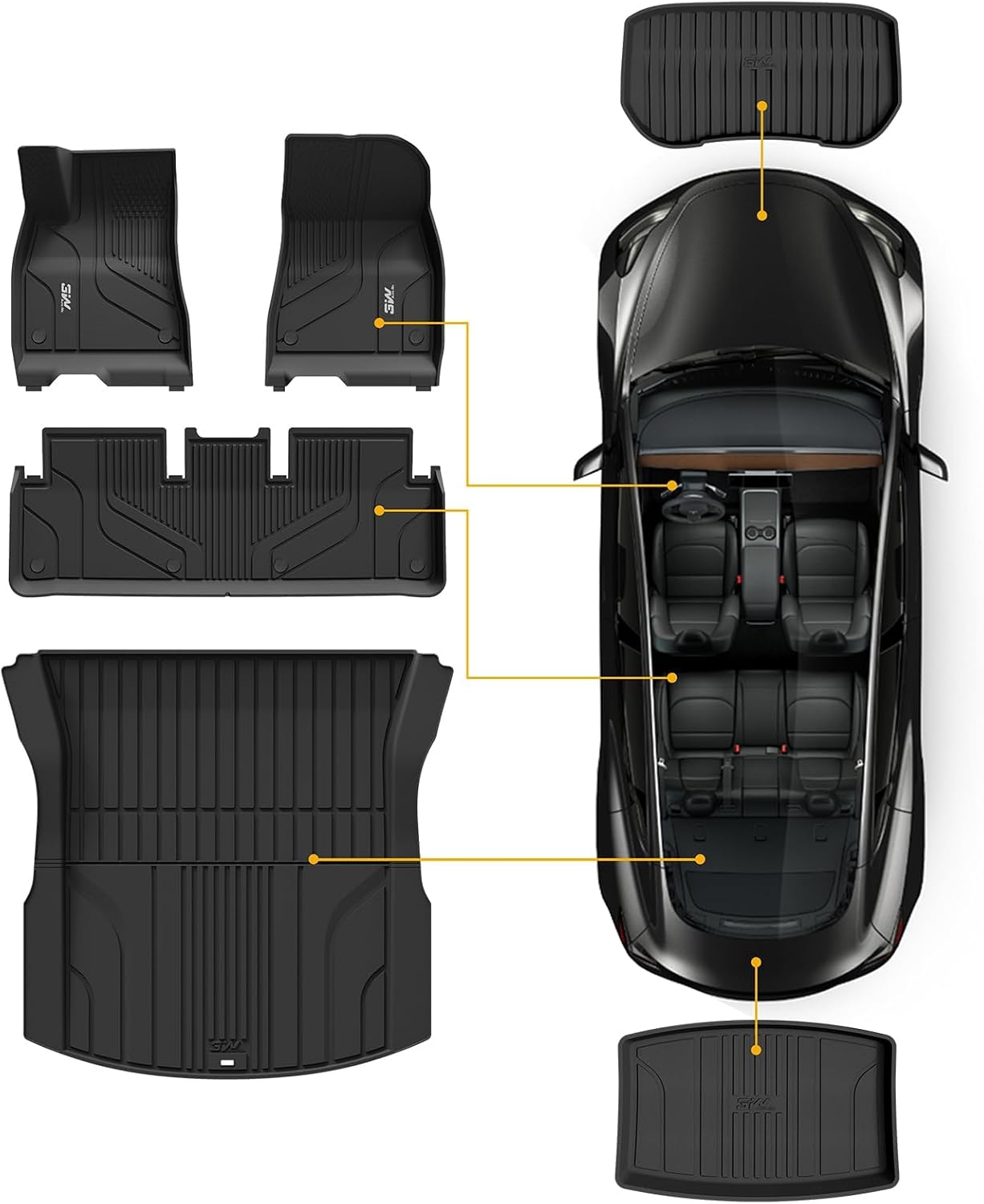 3W Floor Mats and Cargo Liner Fit for 2024 2025 Tesla Model 3 Highland New Gener...