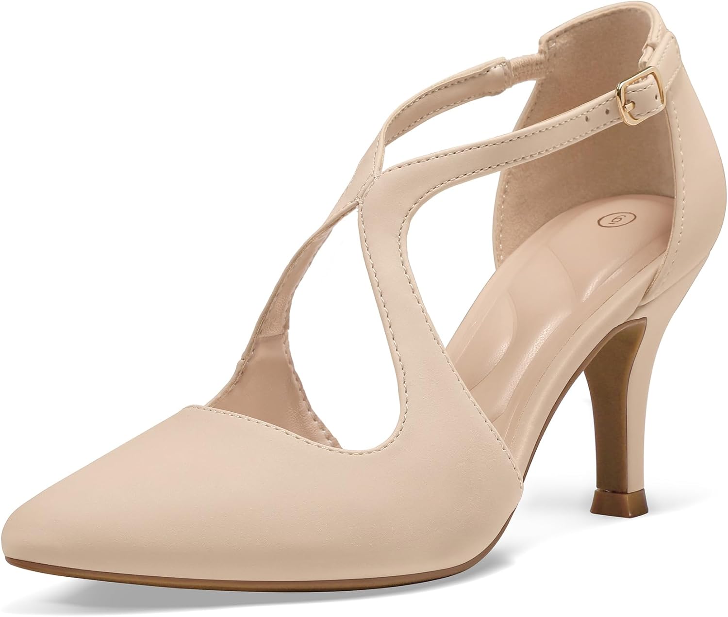 mysoft Women's Dress Shoes Closed Toe Pumps 3 inch Heels Cross Strap Wedding Pro...