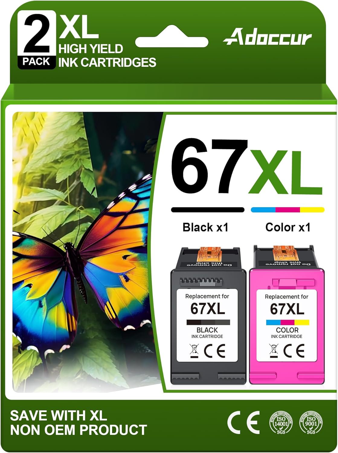 67XL Ink Cartridges Black/Color Combo Pack Replacement for HP Ink 67 67XL Printe...