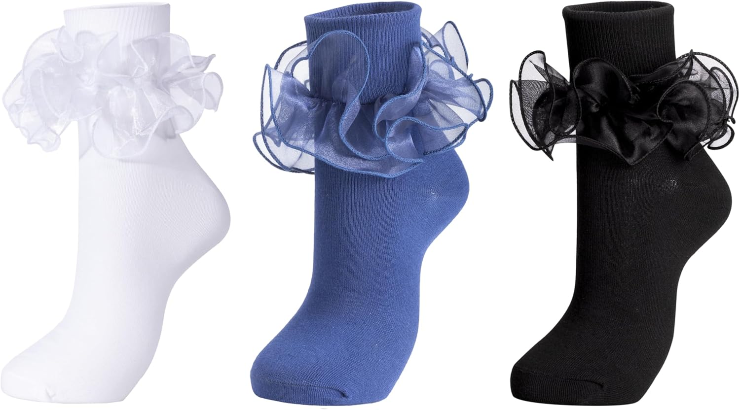 Dicry Women Big Ruffle Socks Double Lace Turn Cuff (Size 9-11, 3 Pairs) One Size...