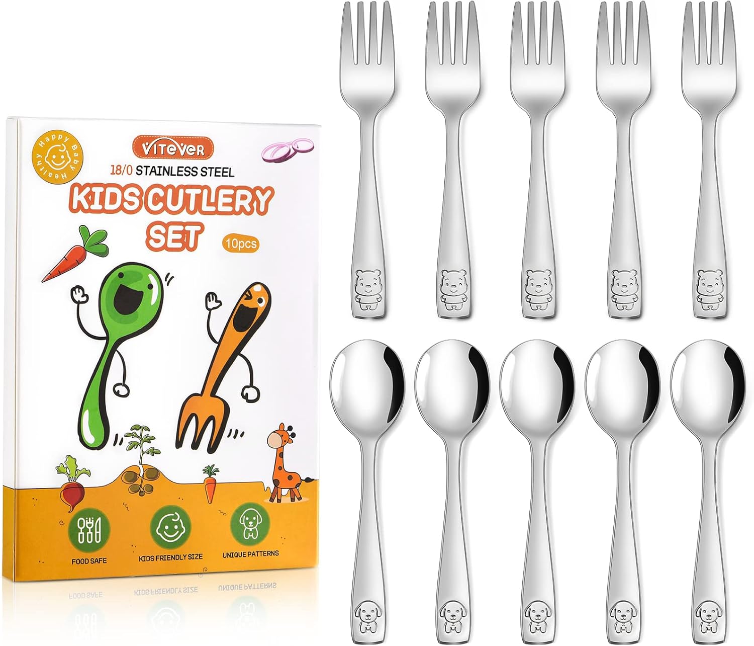 VITEVER 10-Piece Toddler Utensils, Kids Stainless Steel Silverware Set, Children...
