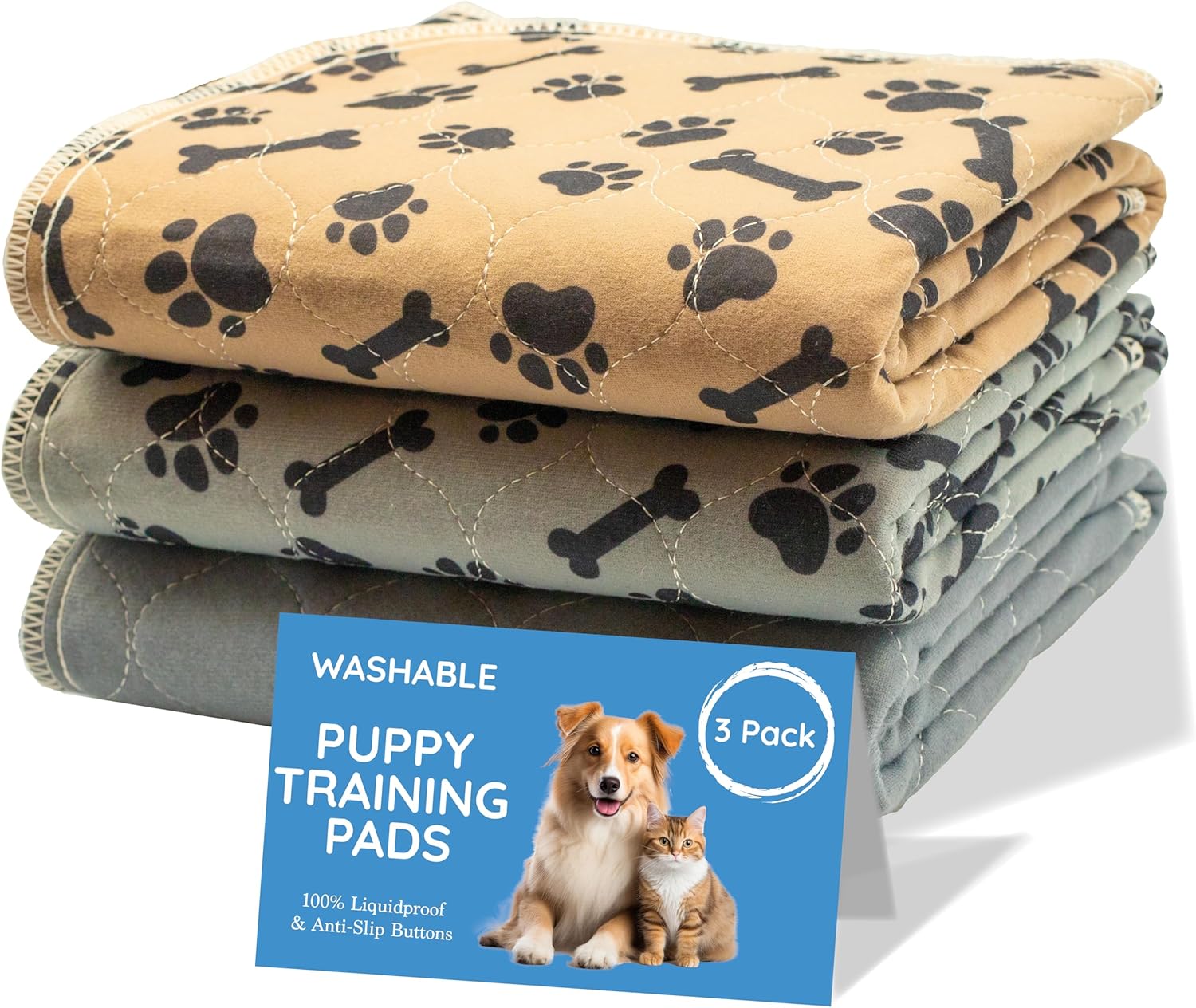 MAGNUS CREATIONS: Reusable Puppy Training Pads, (3-Pack) Washable Dog Pads, Very...