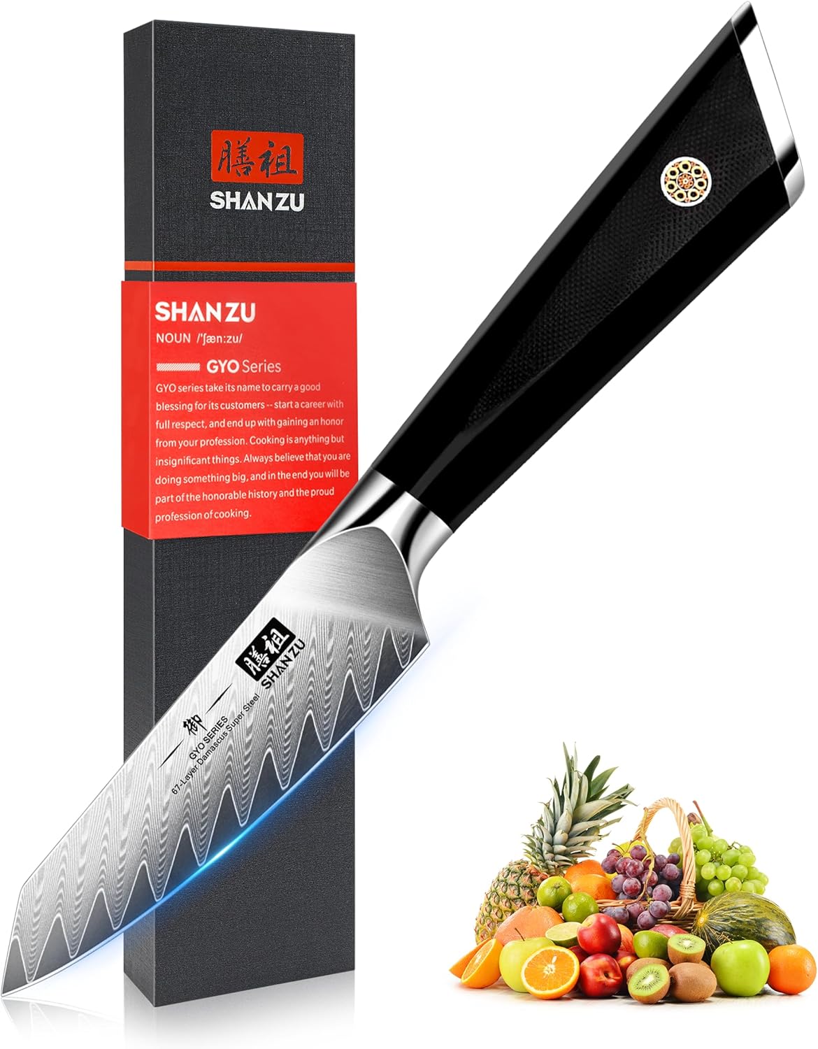 SHAN ZU Damascus Paring Knife Fruit Knife 4 Inch Professional Kitchen Knife, Jap...