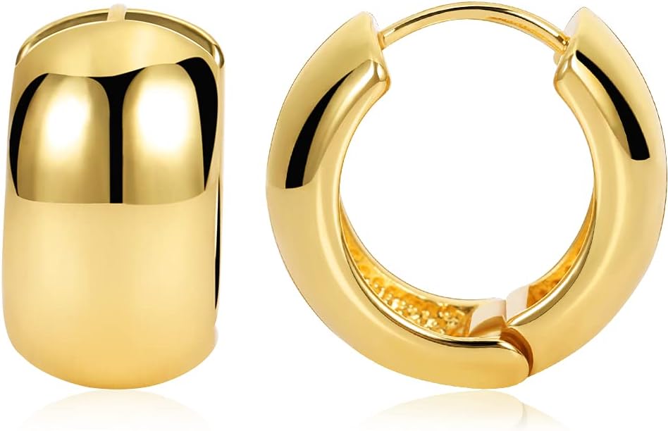FAMARINE Small Chunky Thick Hoop Earrings for Women Girls Gold Hoops Huggie Earr...