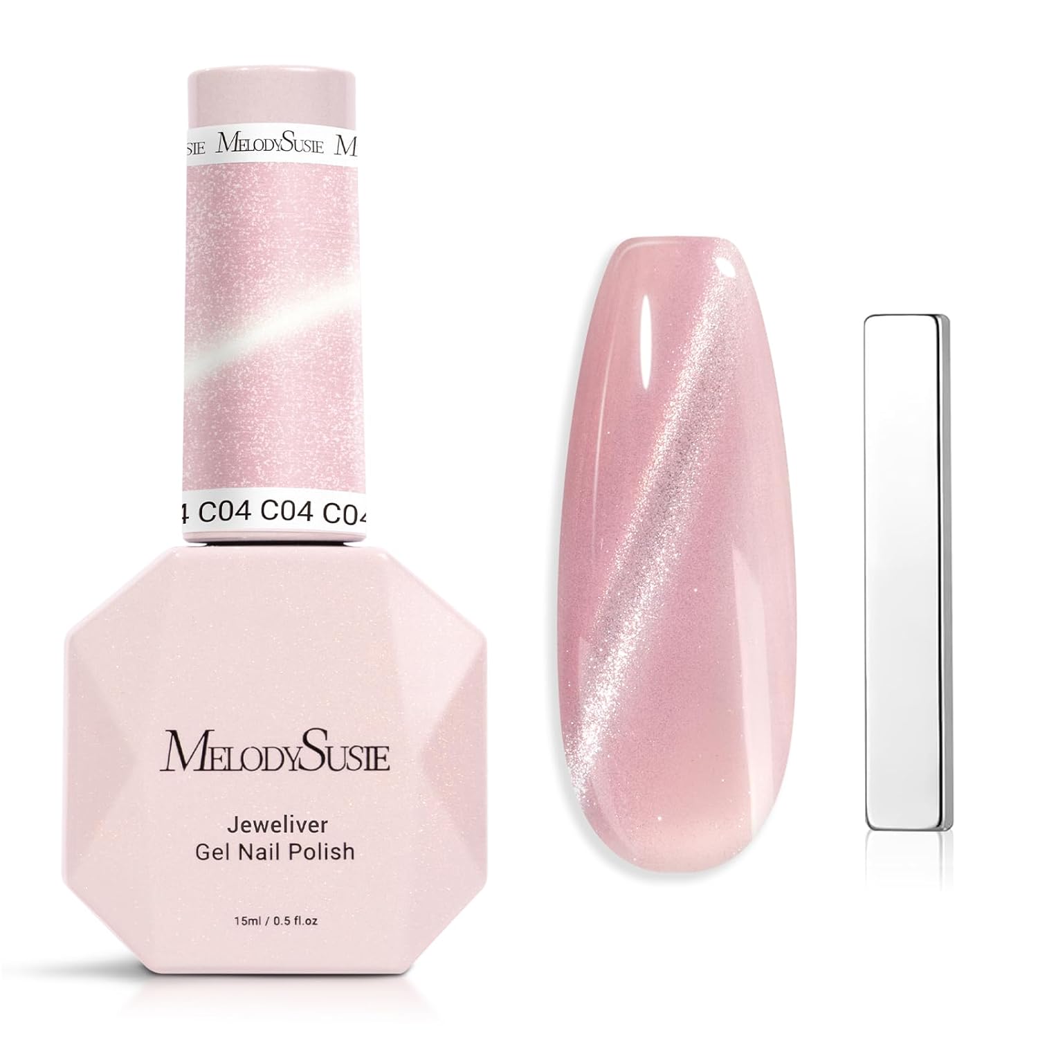 MelodySusie Jeweliver Cat Eye Gel Nail Polish, 0.5 Fl Oz Pink Glitter Holographi...