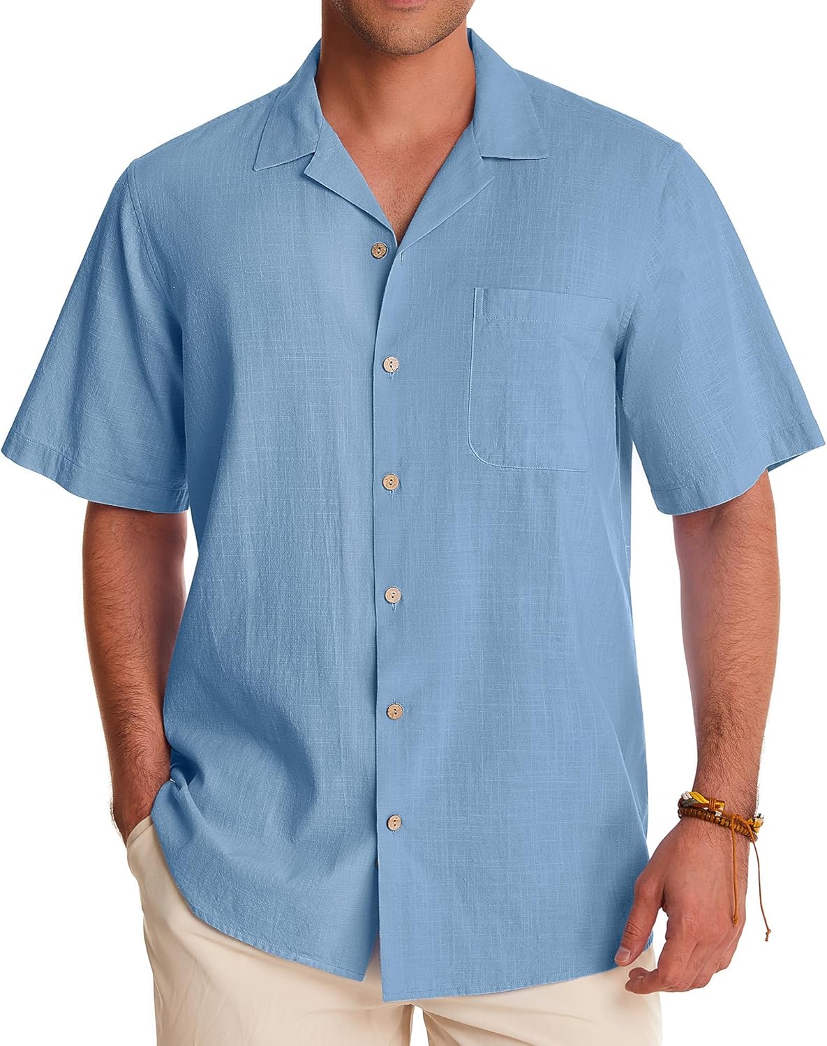 Alimens & Gentle Mens Linen Shirts Short Sleeve Button Down Shirts Cotton Summer...