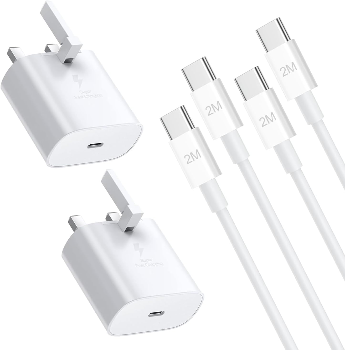 2-Pack Samsung Super Fast Charger, USB C Charging Plug UK and 2M Cable USBC to T...