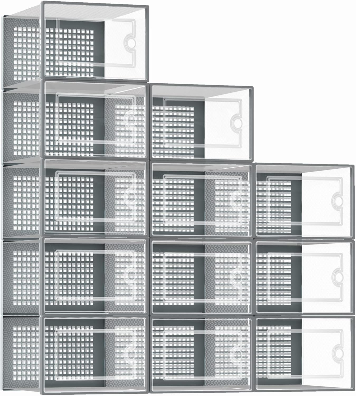 Kuject Shoe Organizers Storage Boxes for Closet, 12 Pack Clear Plastic Stackable...