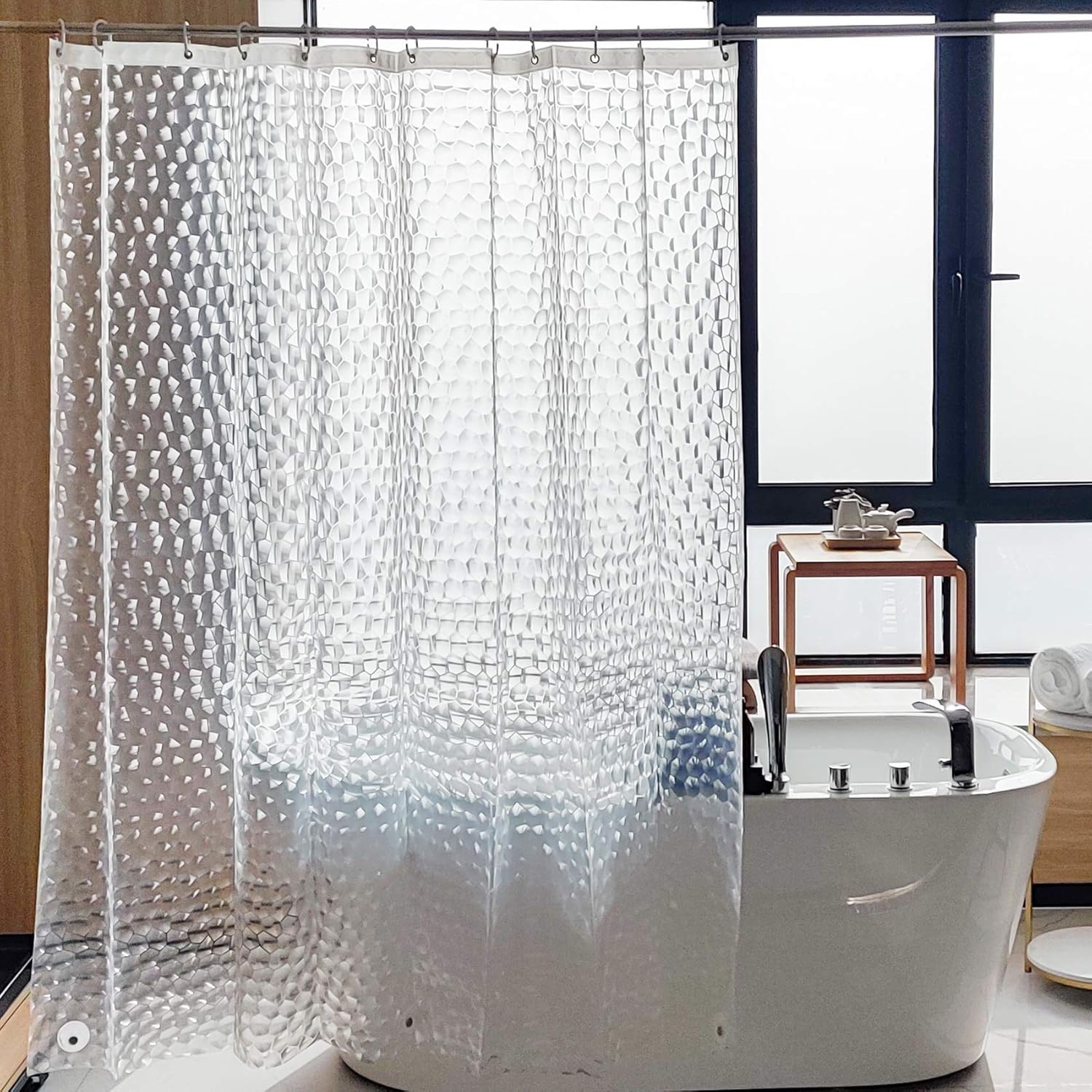 NTBAY EVA Clear Shower Curtain with Water Cube, Water-Repellent Liner with 3 Mag...