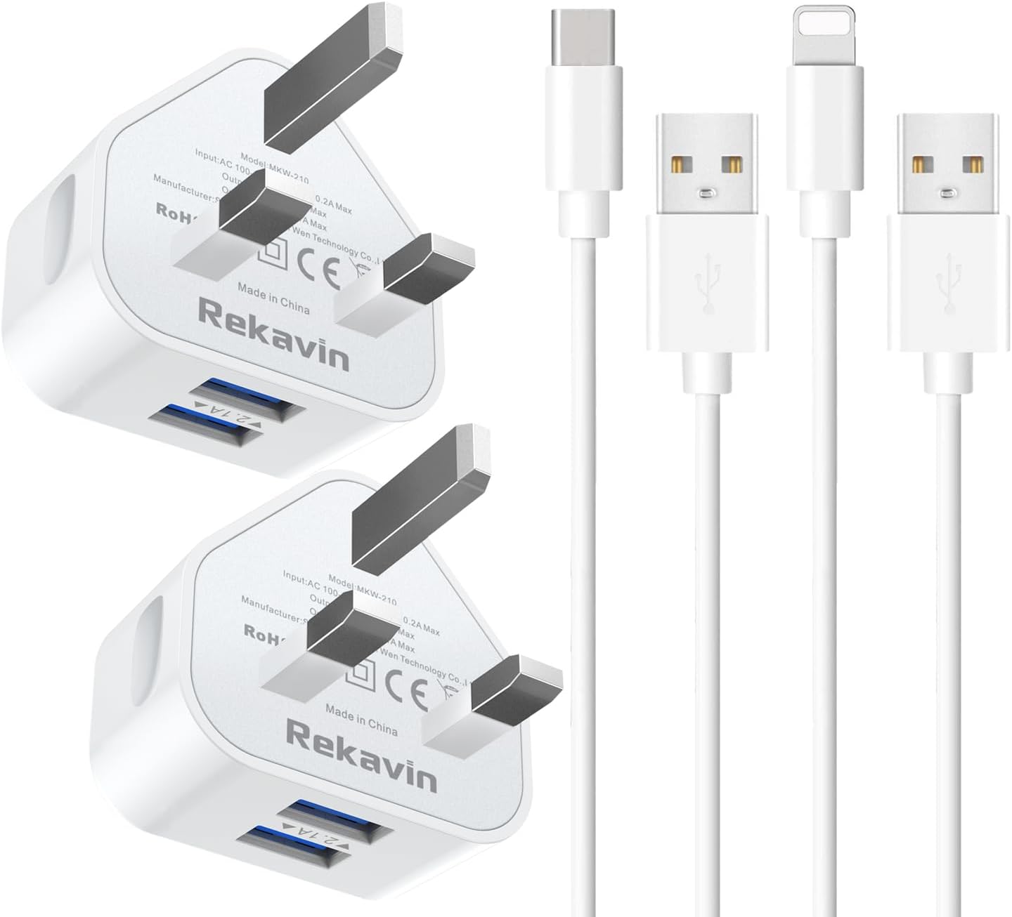 iPad Charger,2 Pack Apple iPad USB Lightning Charger Cable and Plug 5V/2.1A Char...