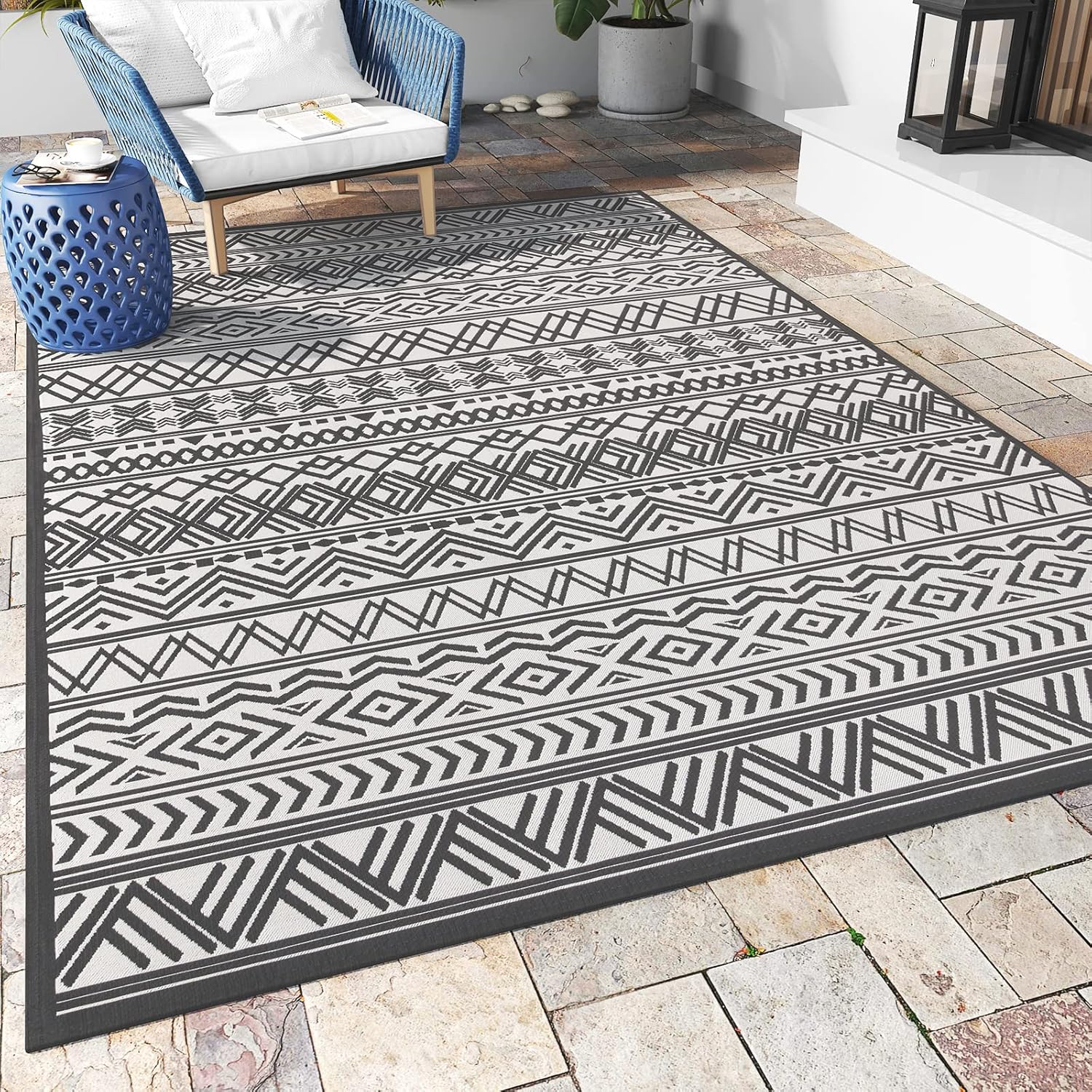 Outdoor Rug Carpet 9x12 ft, Flatweave Textured Outdoor Patio Rug Non Slip Indoor...