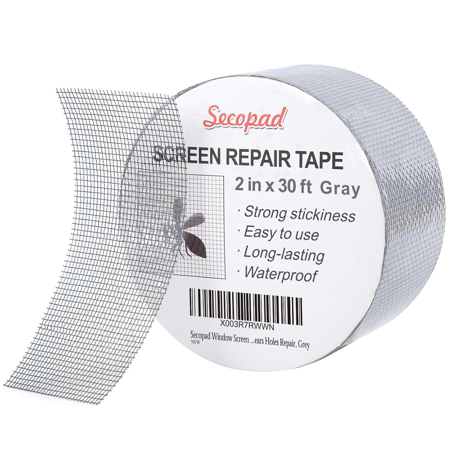 Grey Window Screen Repair Tape, 2IN X 30FT (360IN) Screen Repair Kit for Windows...
