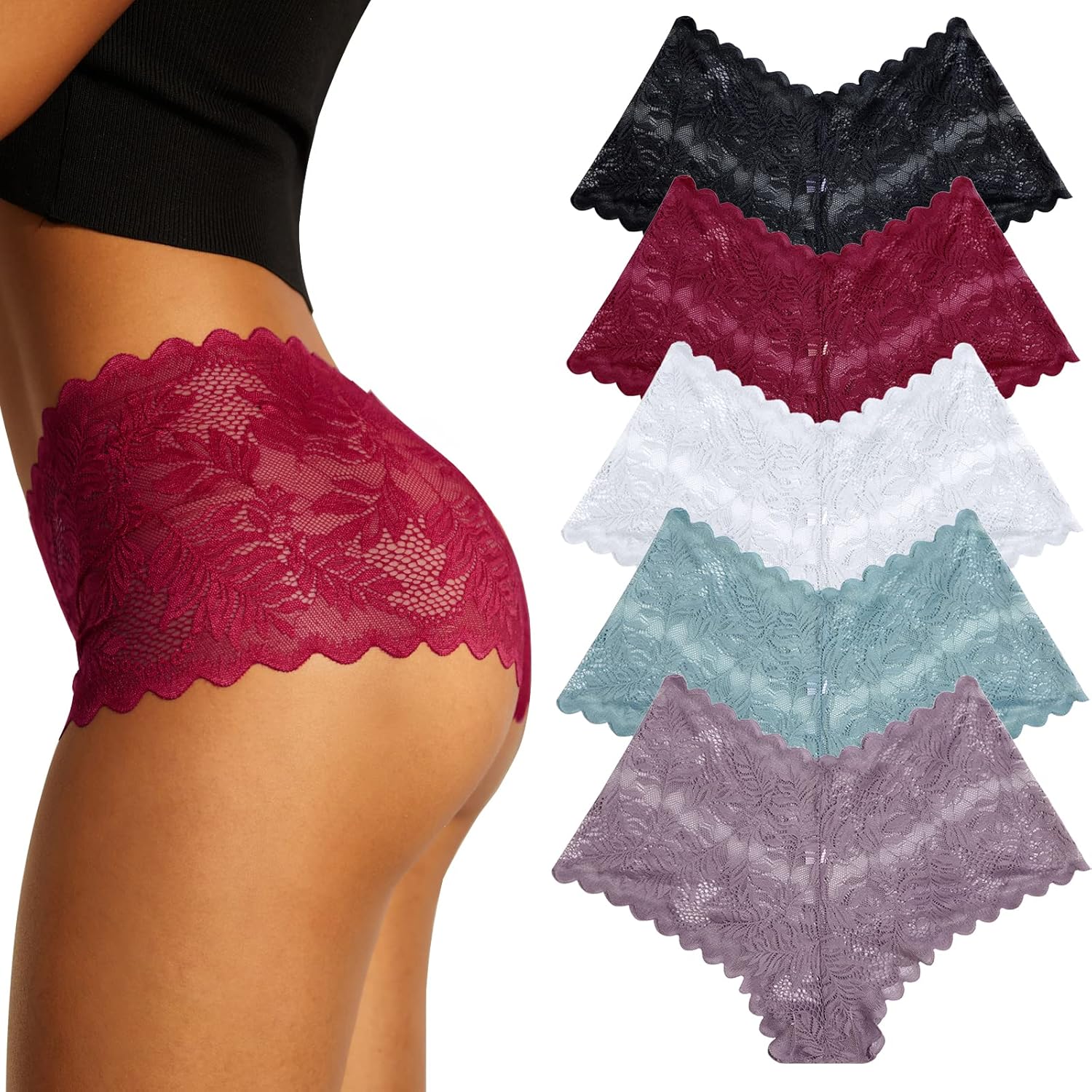 FINETOO Pack of 5 Women's Lace Sexy Underwear for Women, Soft and Comfortable Br...