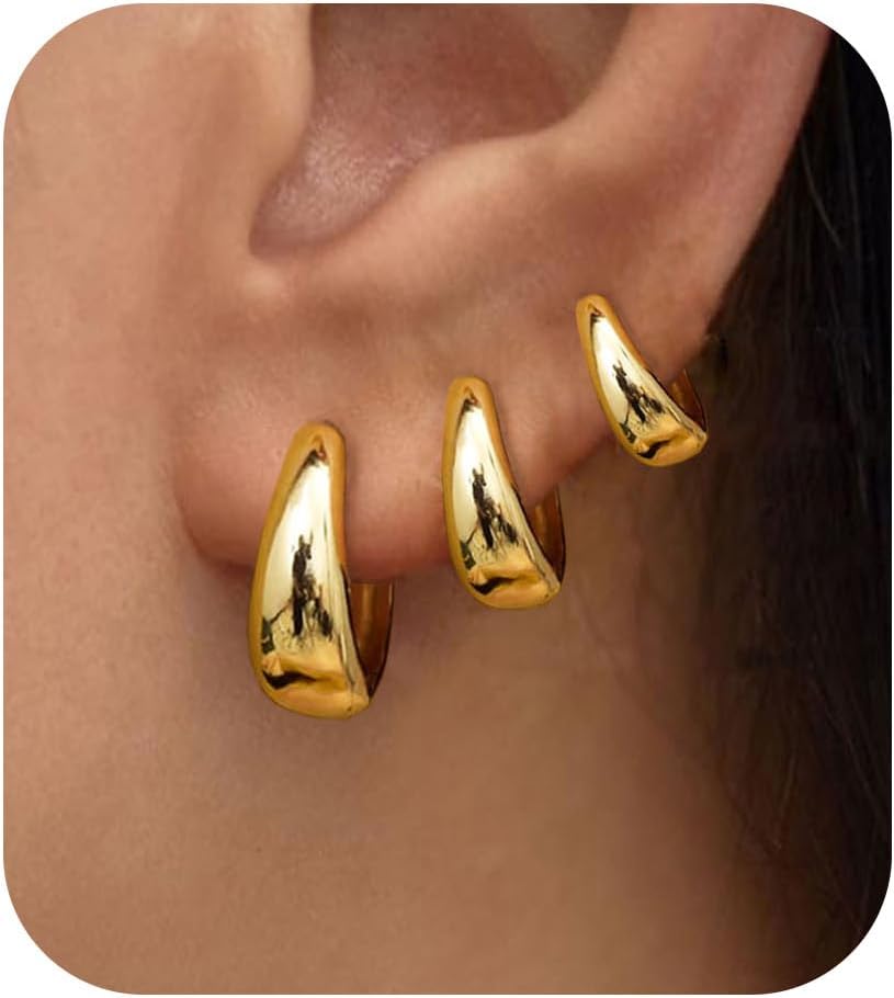 PANSHI 𝐆𝐨𝐥𝐝 𝐇𝐨𝐨𝐩 𝐄𝐚𝐫𝐫𝐢𝐧𝐠𝐬 for Women Trendy Chunky Huggie Dainty Earrings Jewelry...