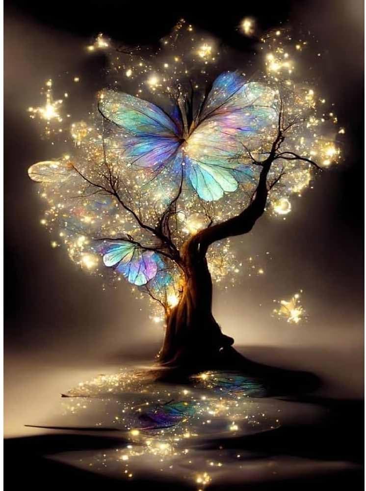 ZQEATRY 5D Diamond Art Kit for Adults,Colorful Butterfly Glow Tree Diamond Paint...