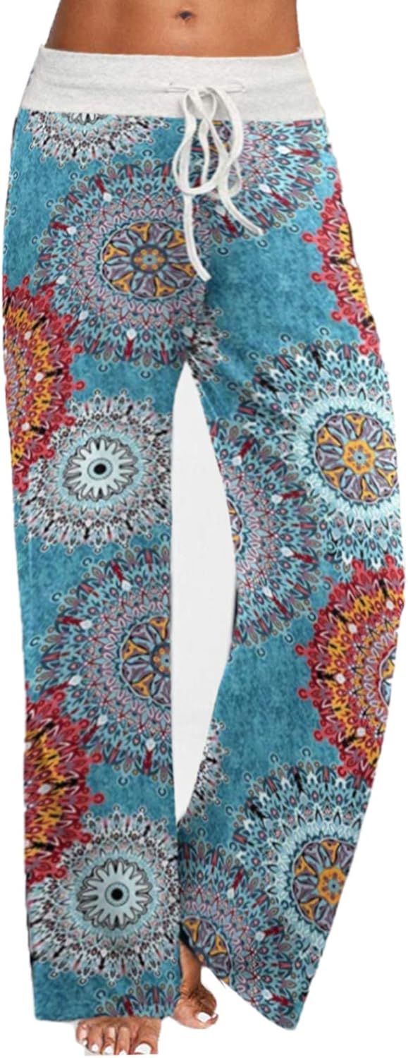 ROSA JUNIO Comfy Pajama Pants for Women Casual Drawstring Floral Palazzo Lounge...