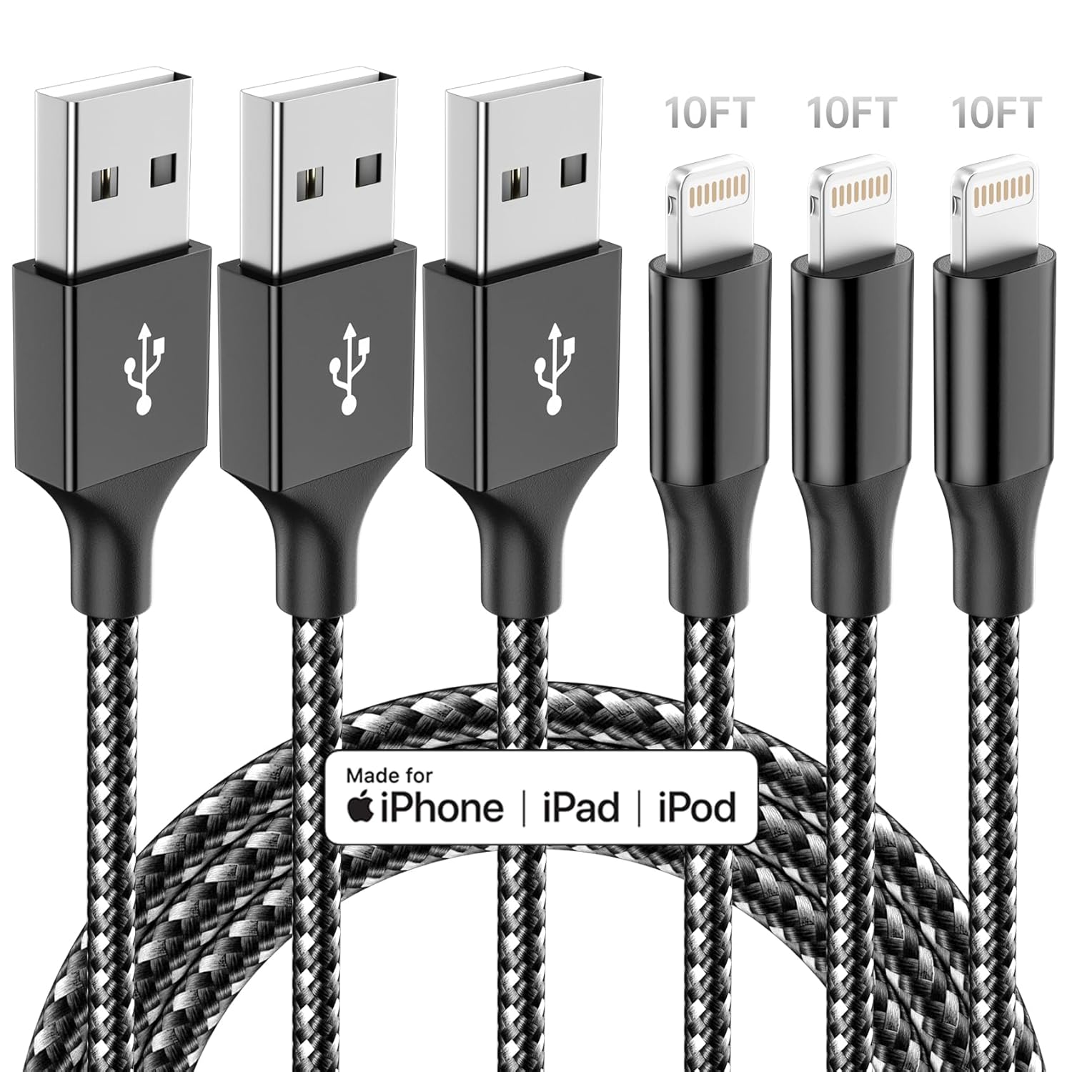 iPhone Charger,3 Pack 10 FT iPhone Charger Fast Charging Cord Apple MFi Certifie...