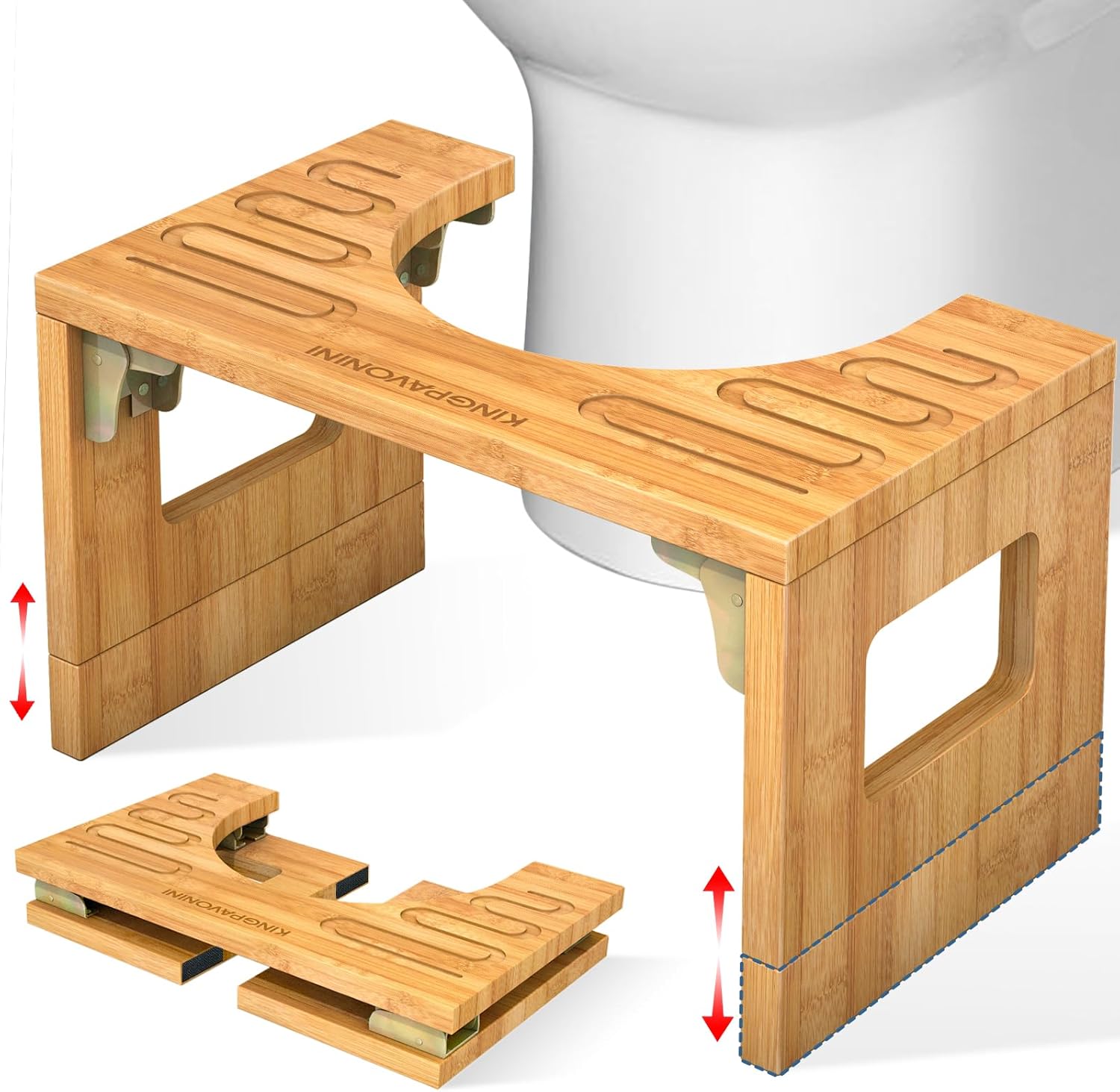 Bamboo Toilet Stool Squat 7in & 9in Adjustable Heights, Foldable Poop Stool for...