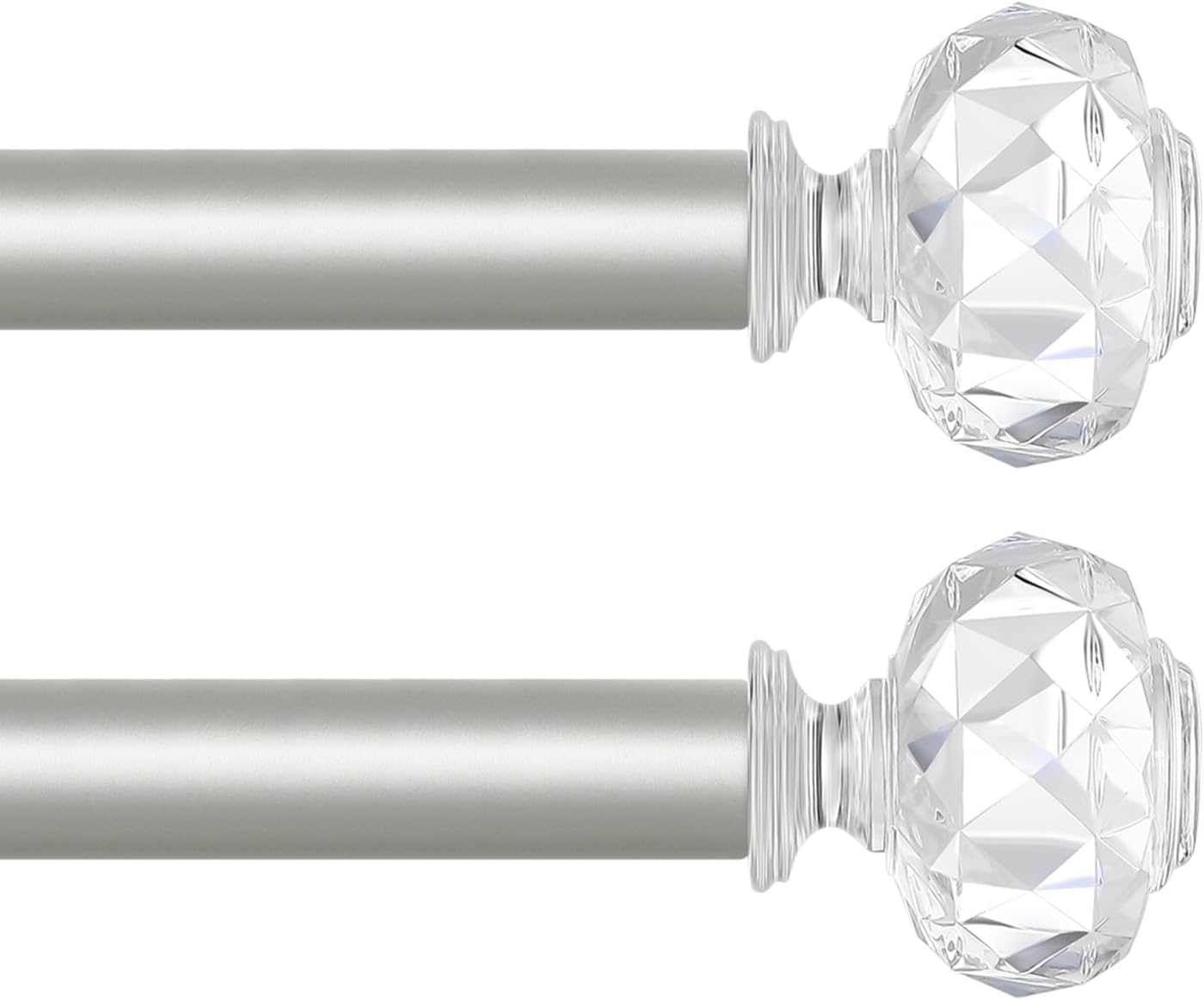 Silver Decorative Crystal Curtain Rods:18-45" Heavy Duty Adjustable Window Curta...
