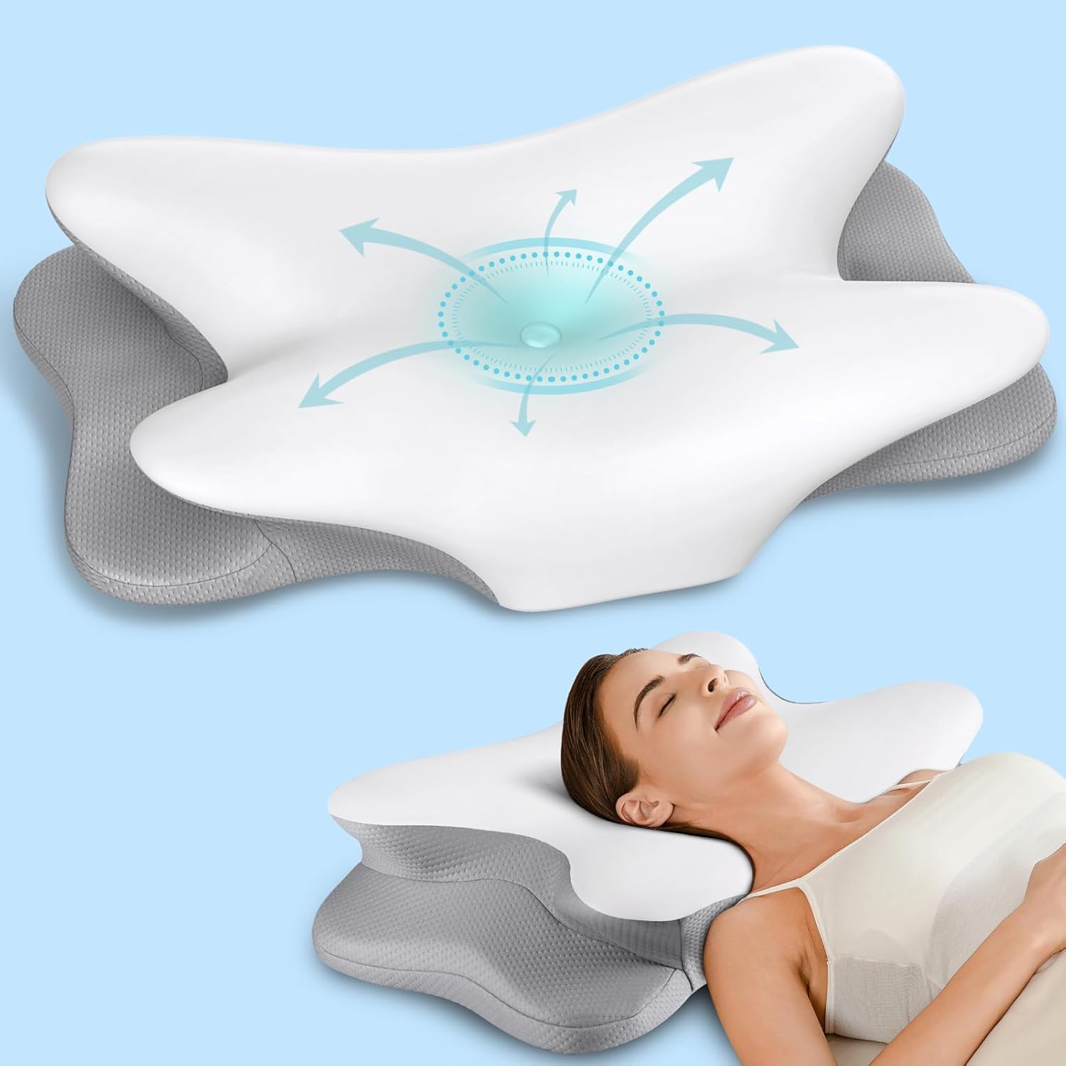 Cervical Neck Pillow for Pain Relief - Ergonomic Side Sleeper Pillow for Neck Su...