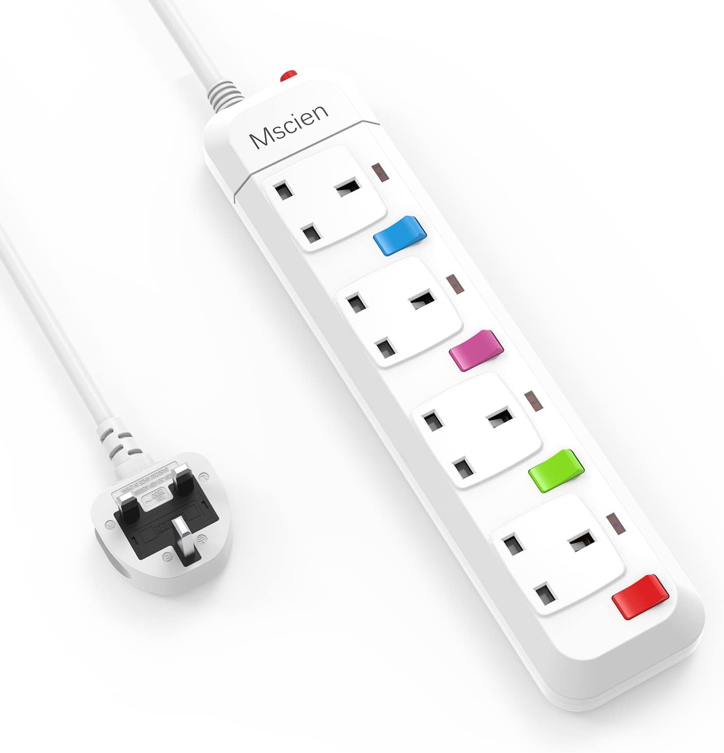 Mscien Extension Lead with Switches, 4 Way Plug Sockets with Overload Protection...