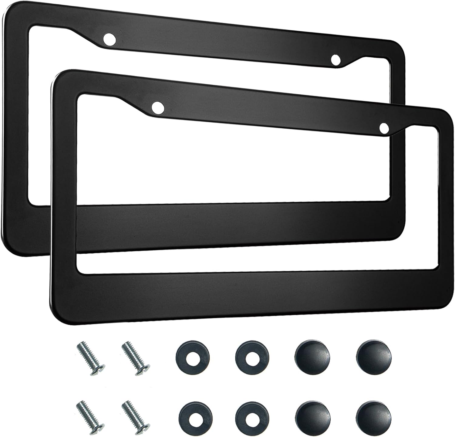2PCS Matte Black License Plate Frames, 2 Holes Solid Aluminum License Plate Hold...