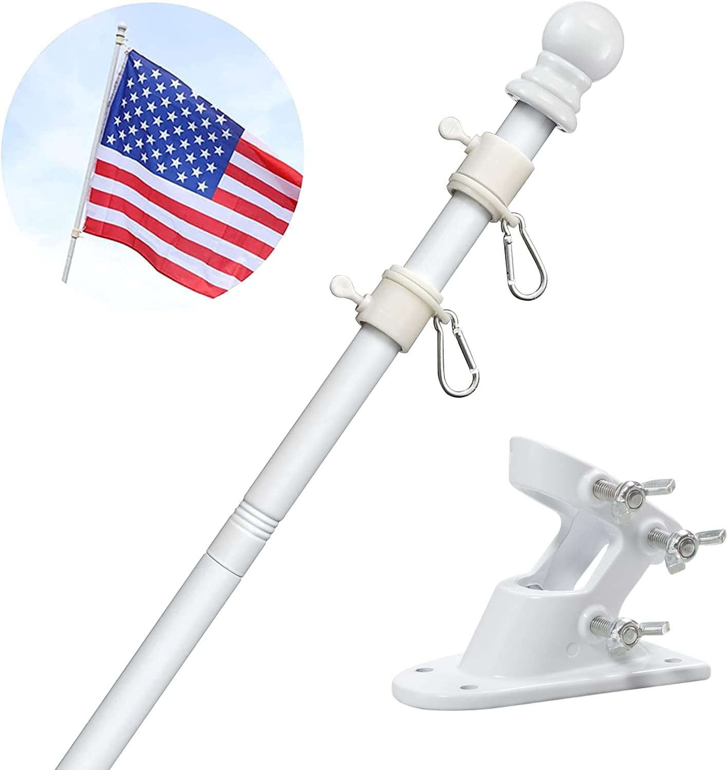 Barcetine 5ft Stainless Steel Flag Pole for House, Tangle Free Design with Two-P...