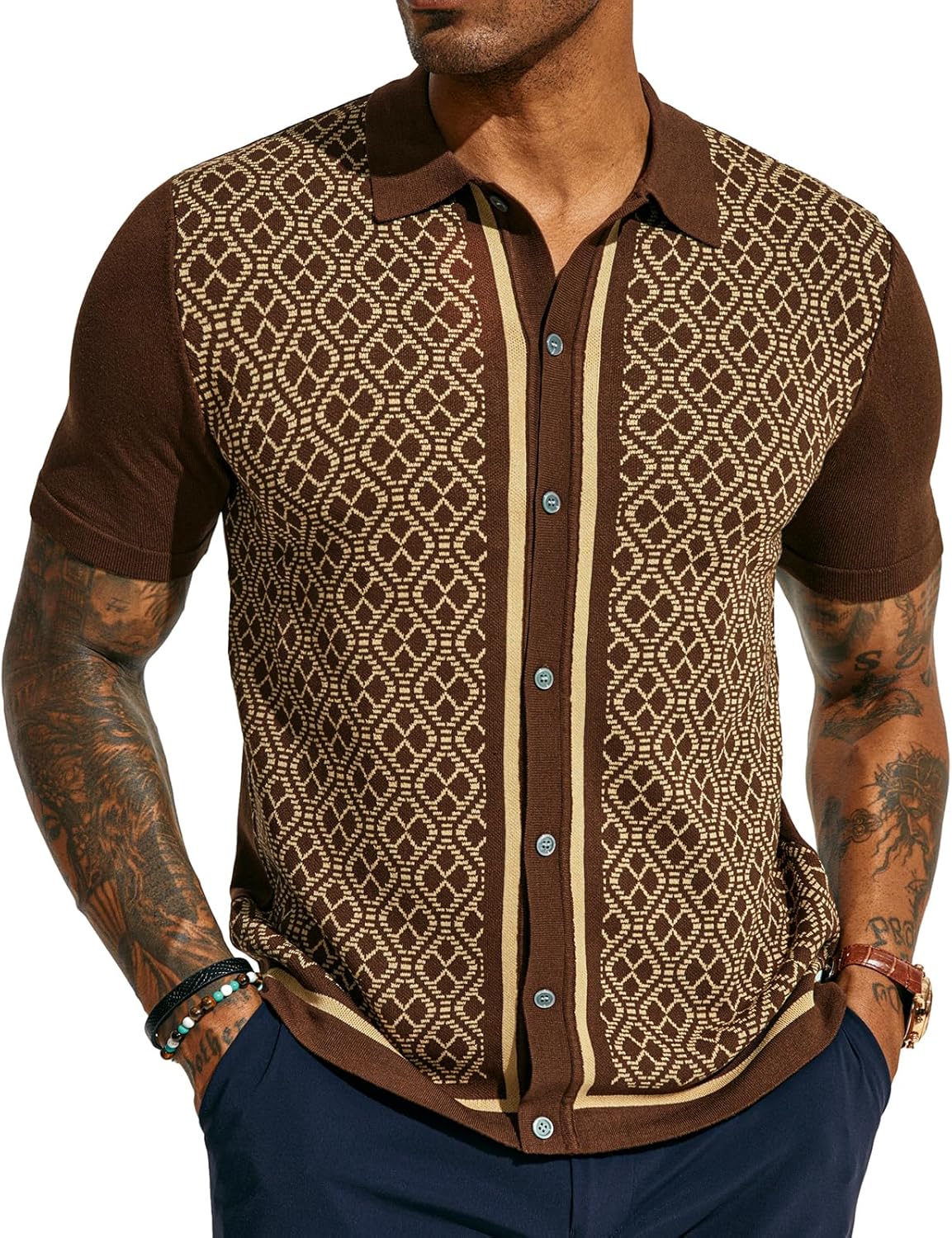 PJ PAUL JONES Men's Polo Shirts 70s Vintage Shirts Contrast Knitted Polo Shirts...