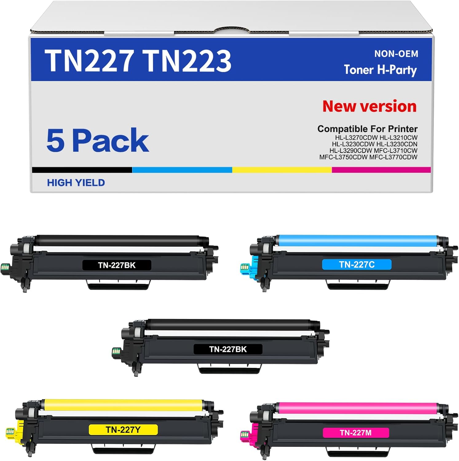 TN227 TN-227BK/C/M/Y High Yield Toner Cartridge: HL-L3290CDW Compatible Replacem...