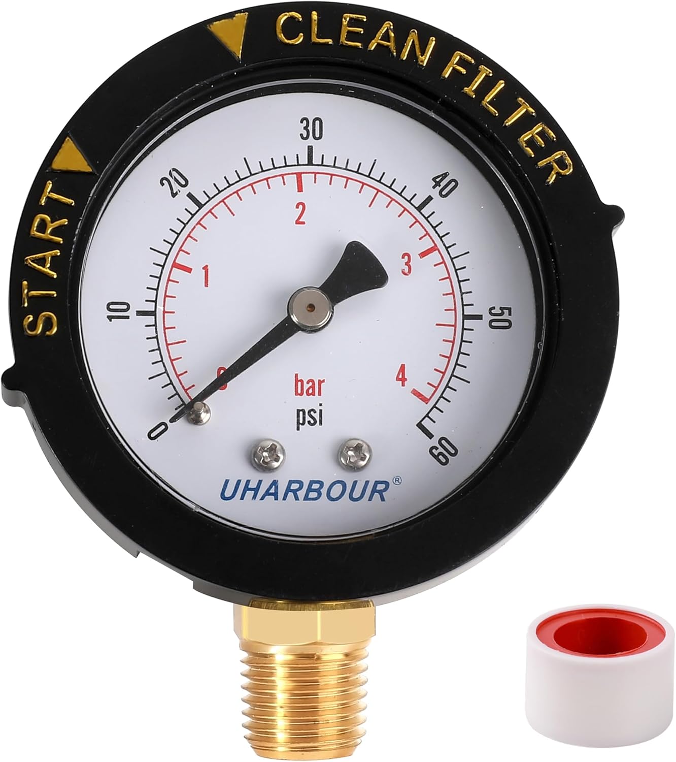 Pool Fliter Pressure Gauge 60psi 1/4" NPT Bottom Mount, Pool Pressure Gauge, Poo...