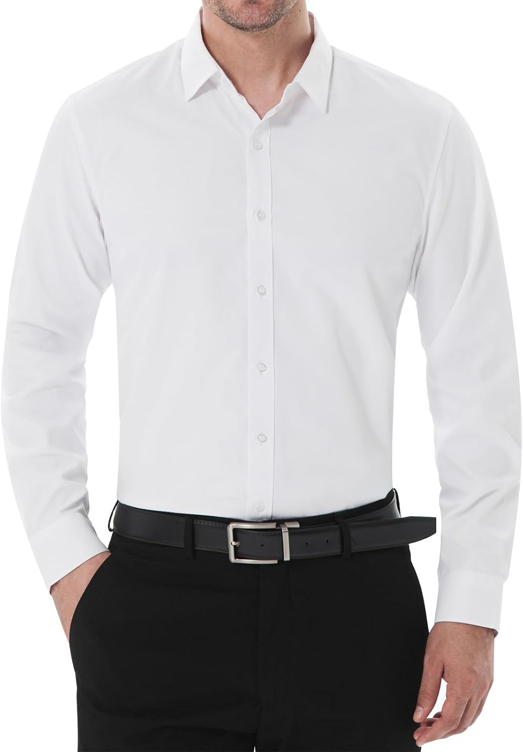 SIR7 Men's Slim Fit Stretch Dress Shirt Solid Color Microelastic Long Sleeve Cas...