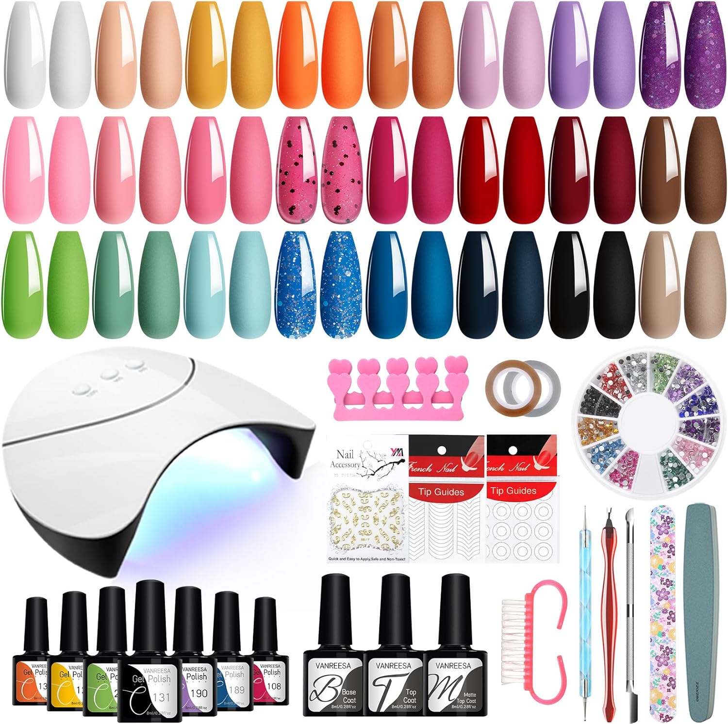 VANREESA Gel Nail Polish Set with Lamp Starter Kit 24 Colours Gel Nail Kit with...