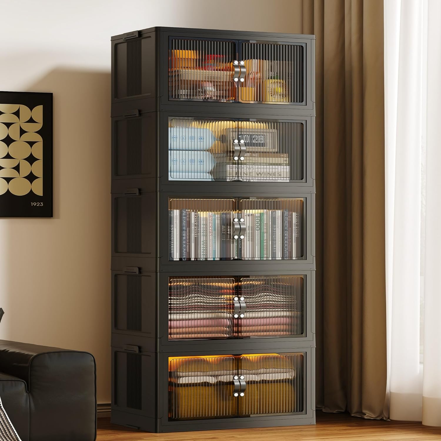 136Gal/543Qt Stackable Storage Bins Folding Collapsible Storage Bins with Lid, C...