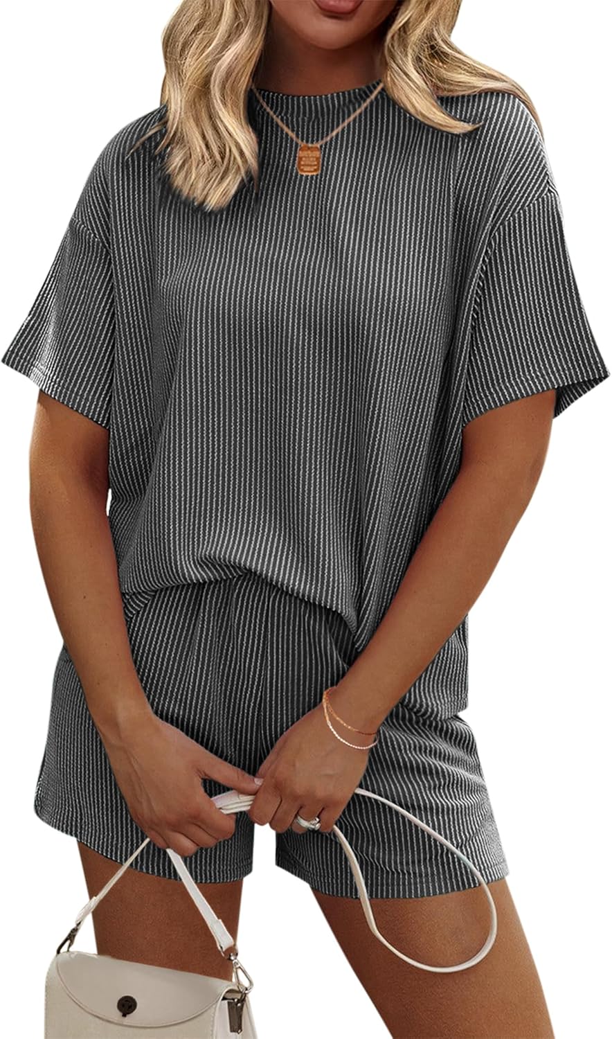 Ekouaer Womens Pajama Sets Short Sleeve Lounge Sets 2 Piece Pjs Tops and Shorts...